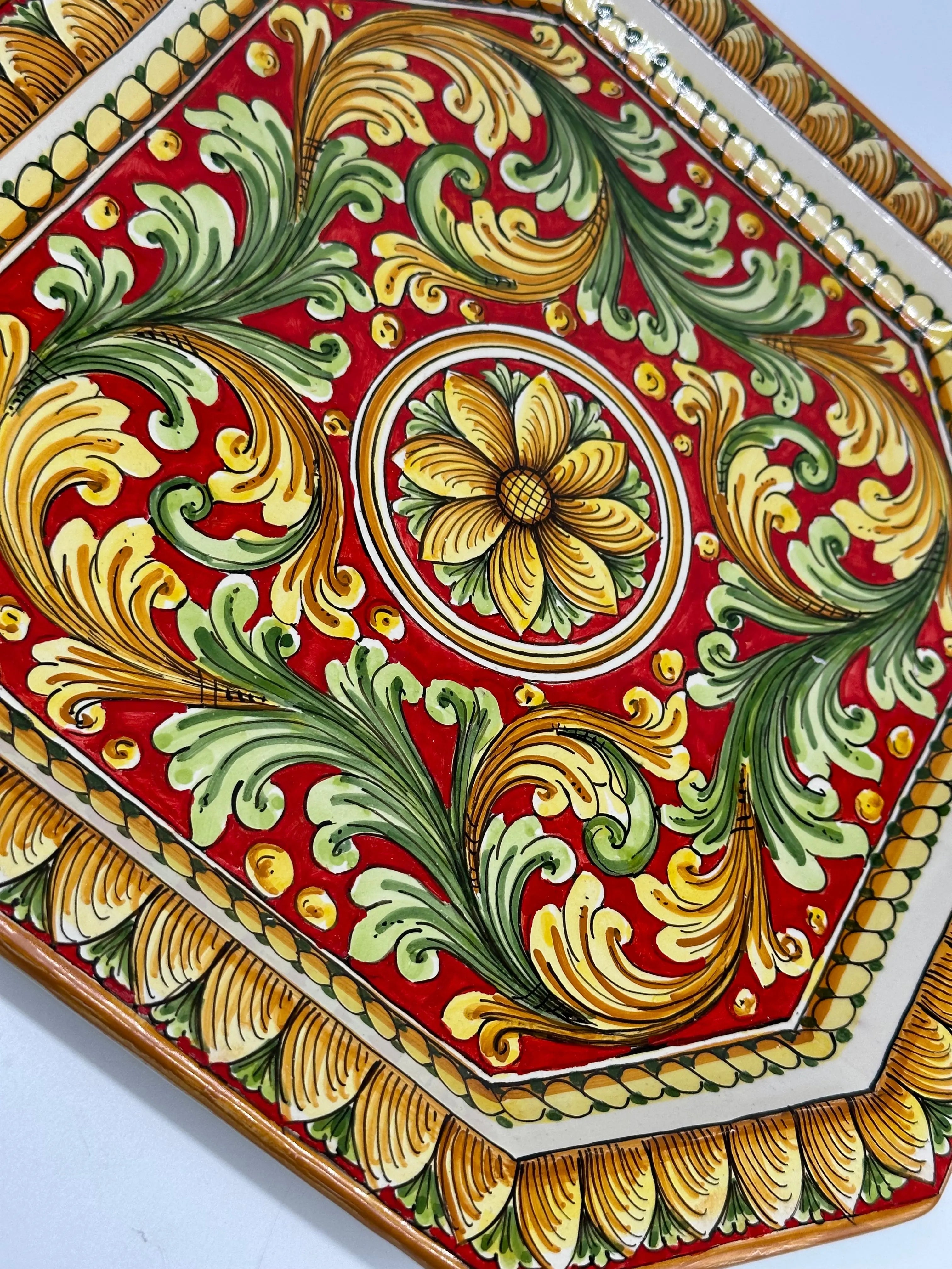 Piatto Decorativo Ottagonale dipinto a mano cm 32 Decoro n.1 DD CERAMICHE SICILIANE