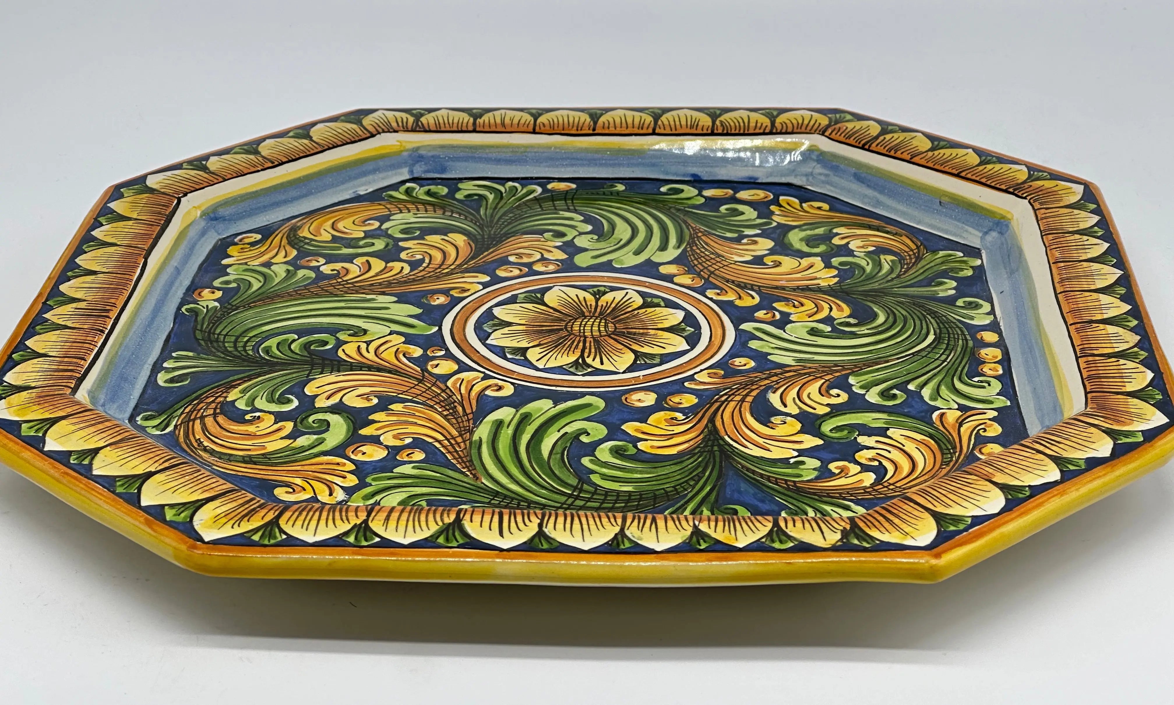 Piatto Decorativo Ottagonale dipinto a mano cm 32 Decoro n.2 DD CERAMICHE SICILIANE