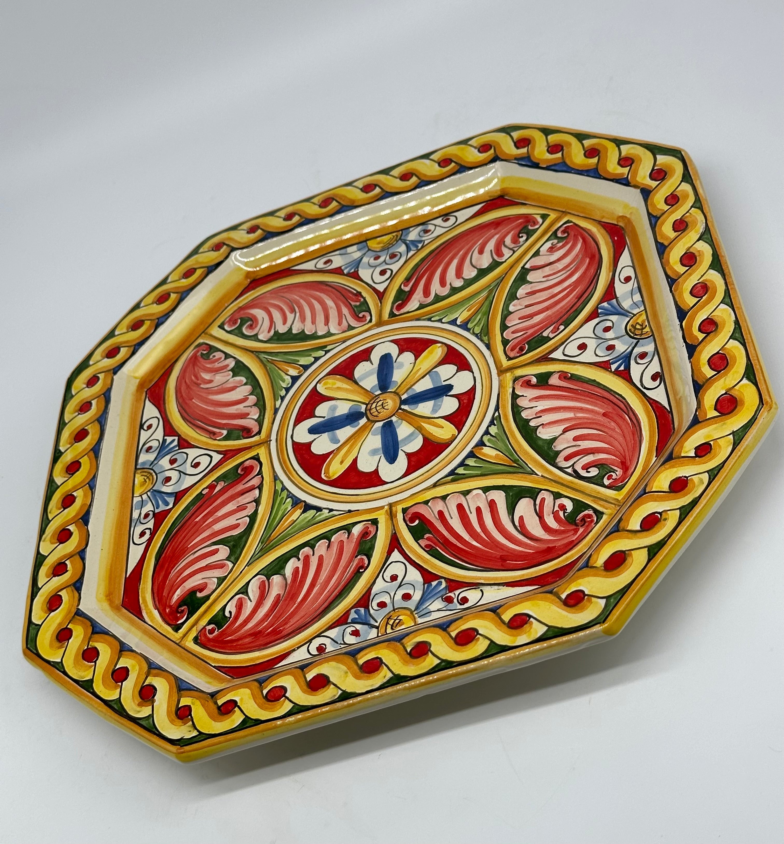 Piatto Decorativo Ottagonale dipinto a mano cm 32 Decoro n.3g - PIATTI DA PARETE