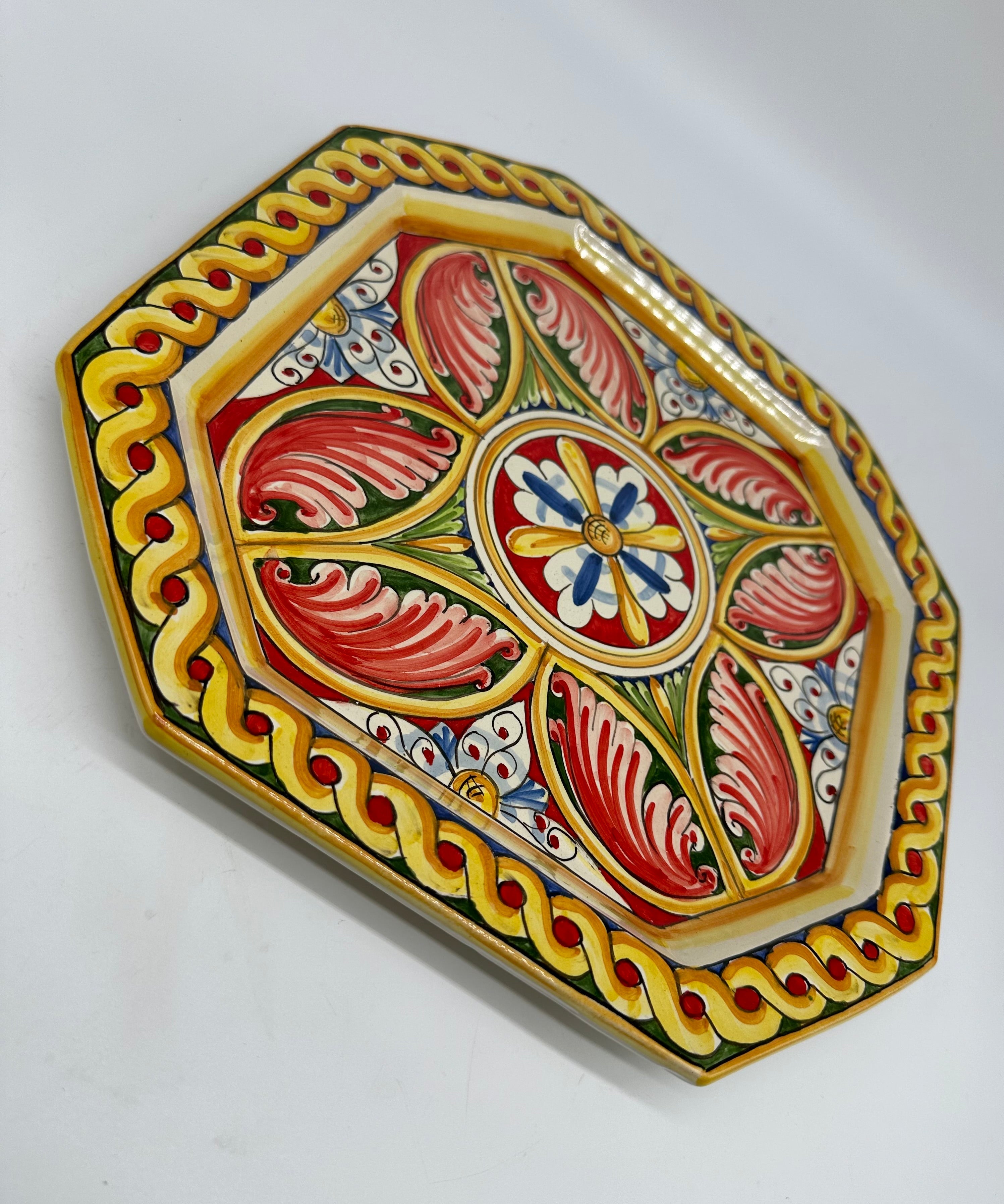 Piatto Decorativo Ottagonale dipinto a mano cm 32 Decoro n.3g - PIATTI DA PARETE
