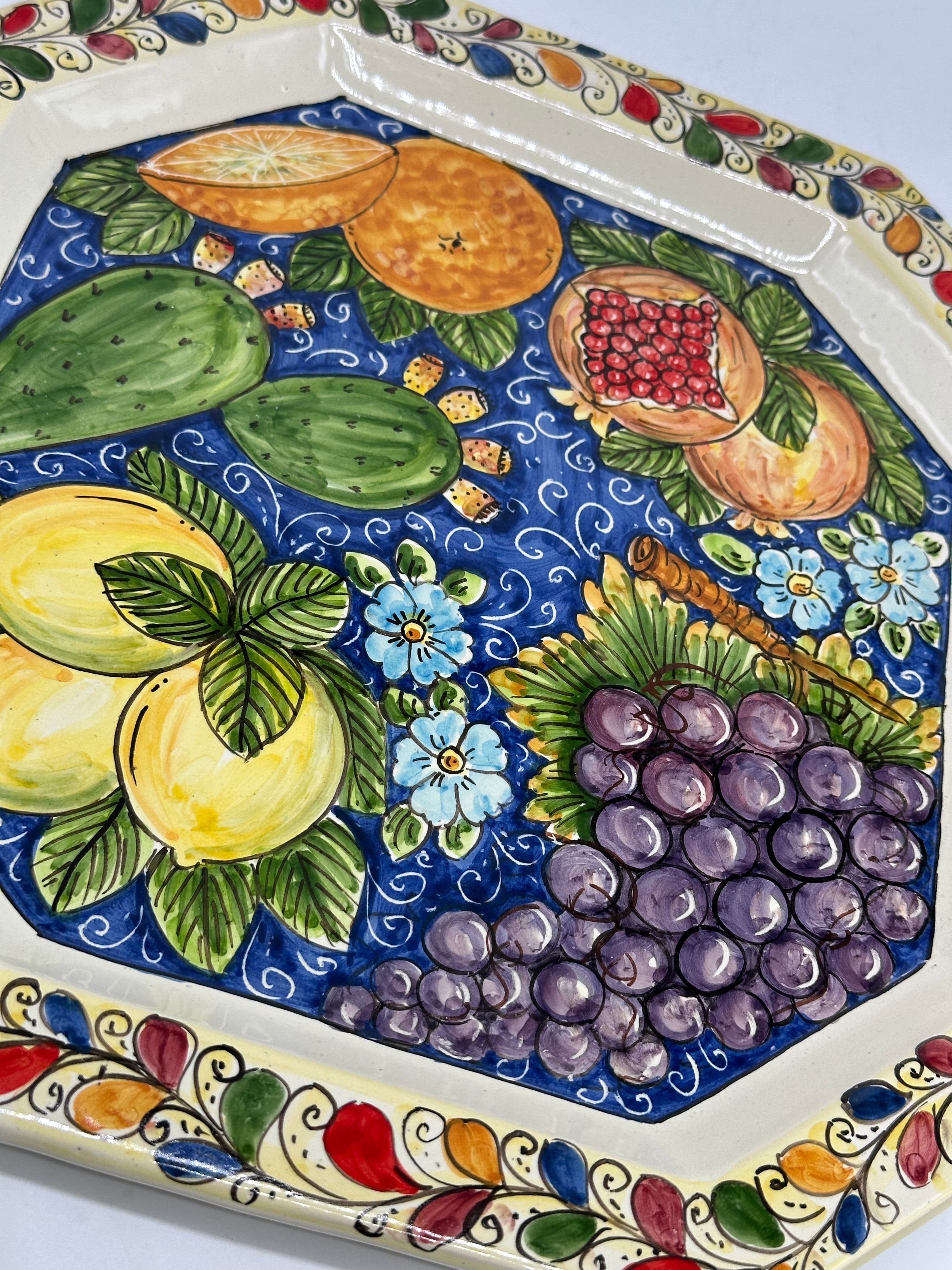 Piatto Decorativo Ottagonale dipinto a mano cm 32 Decoro n.4g - PIATTI DA PARETE