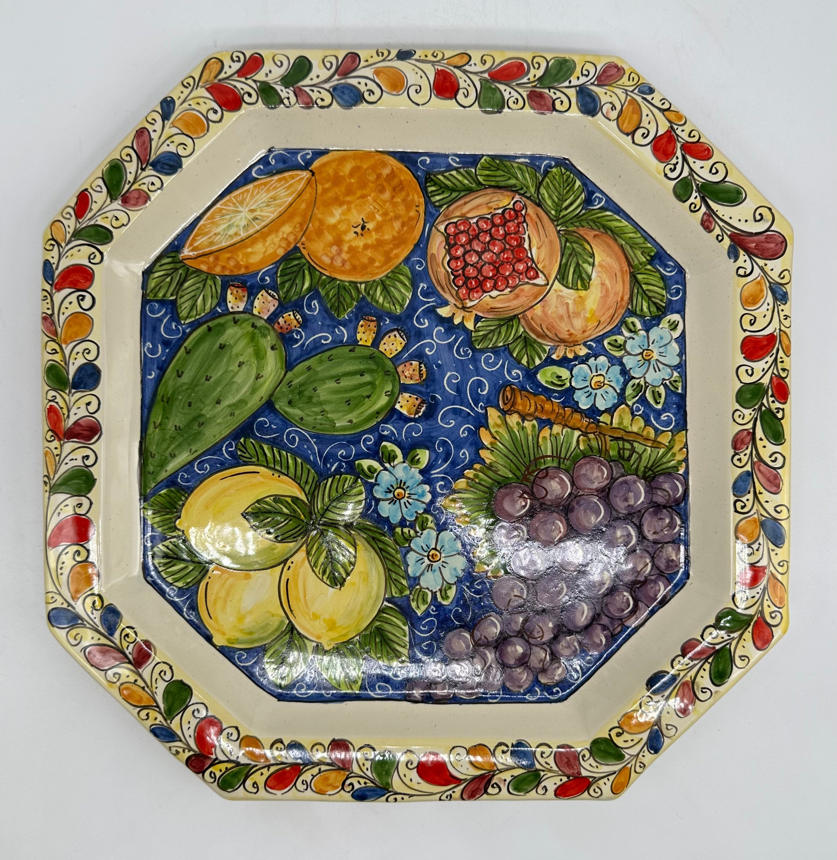 Piatto Decorativo Ottagonale dipinto a mano cm 32 Decoro n.4g - PIATTI DA PARETE