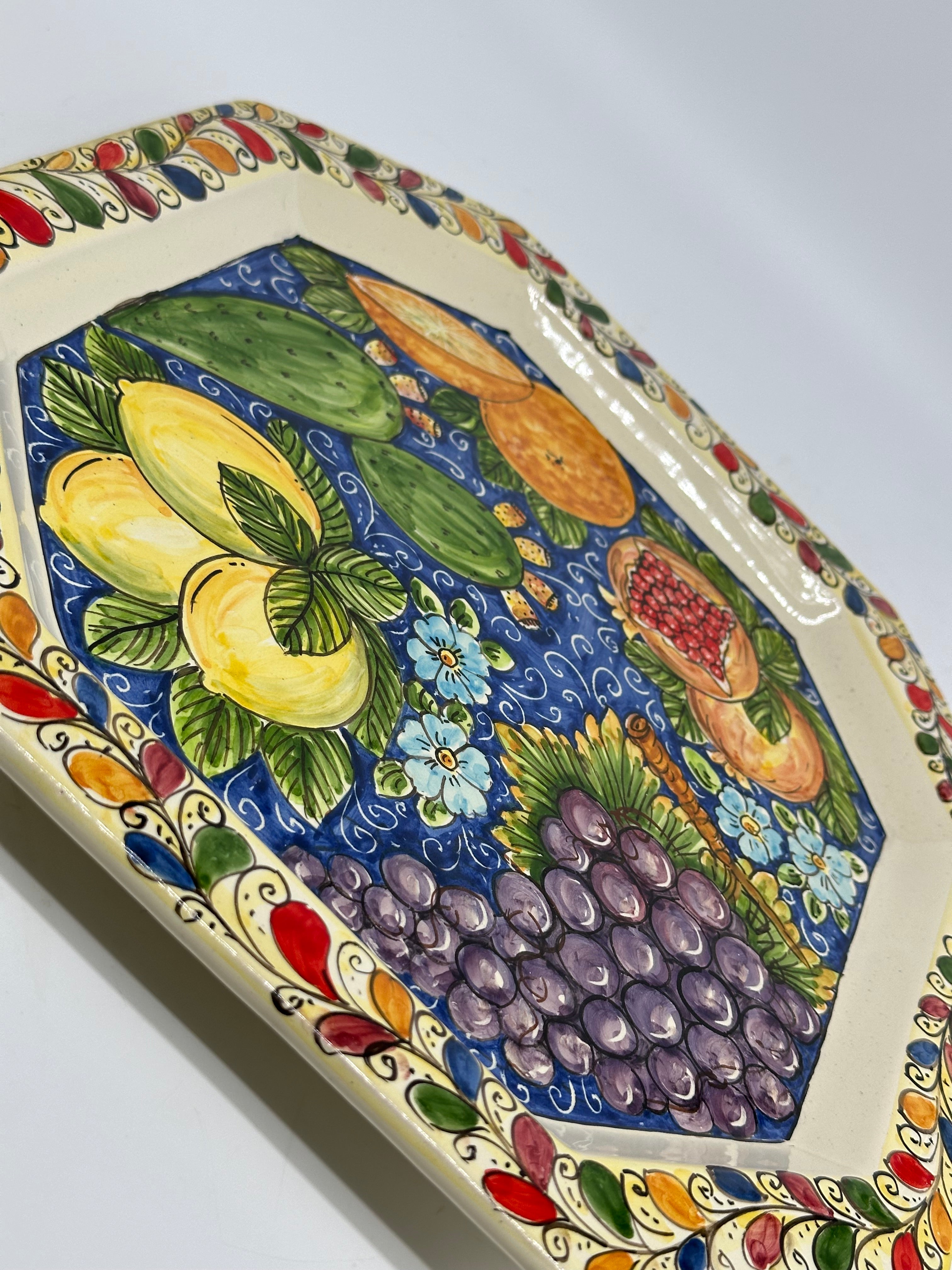 Piatto Decorativo Ottagonale dipinto a mano cm 32 Decoro n.4g - PIATTI DA PARETE