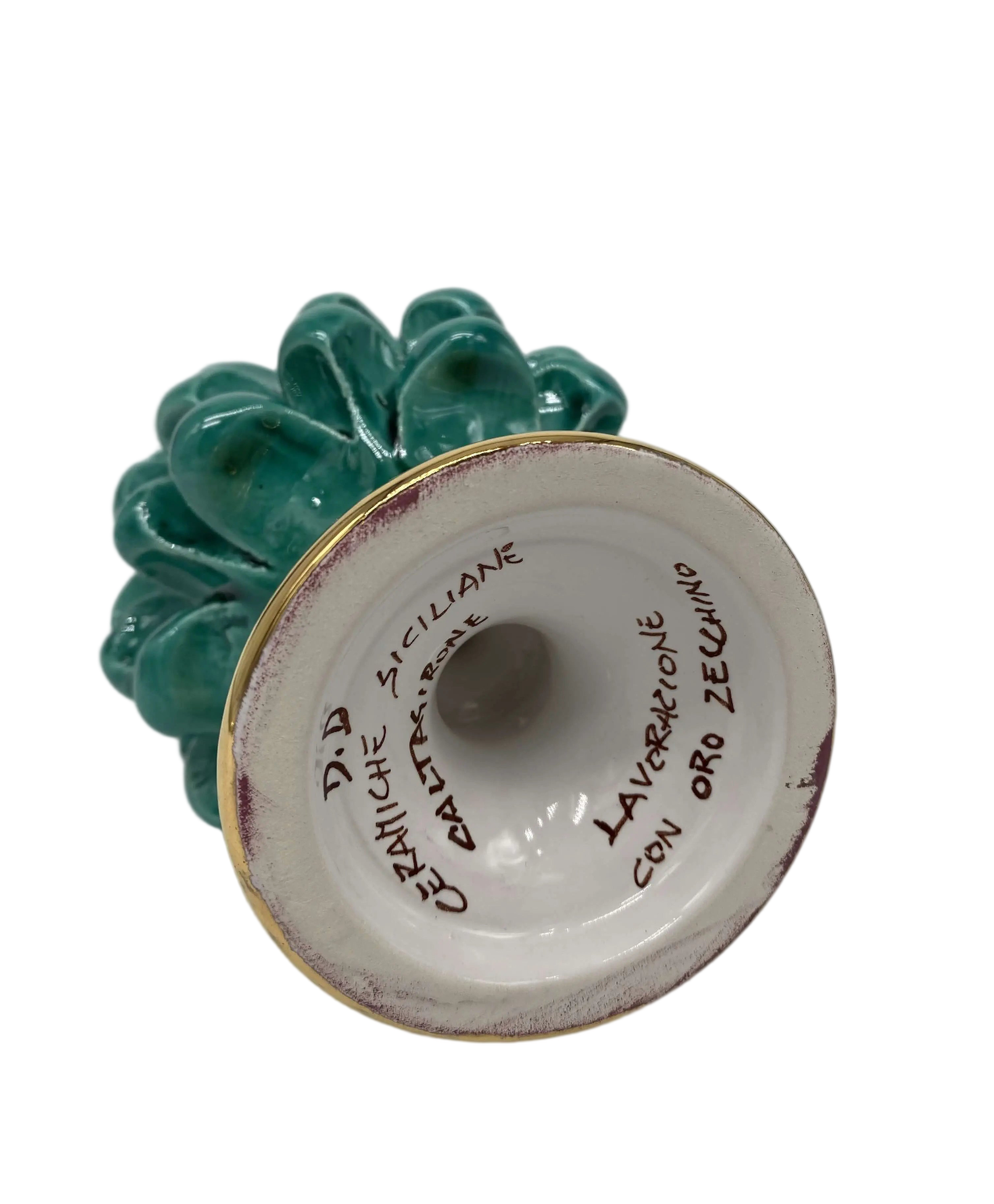 Pigna Aurum Ceramica Caltagirone cm H.15 Artigianale Verde Acqua DD CERAMICHE SICILIANE