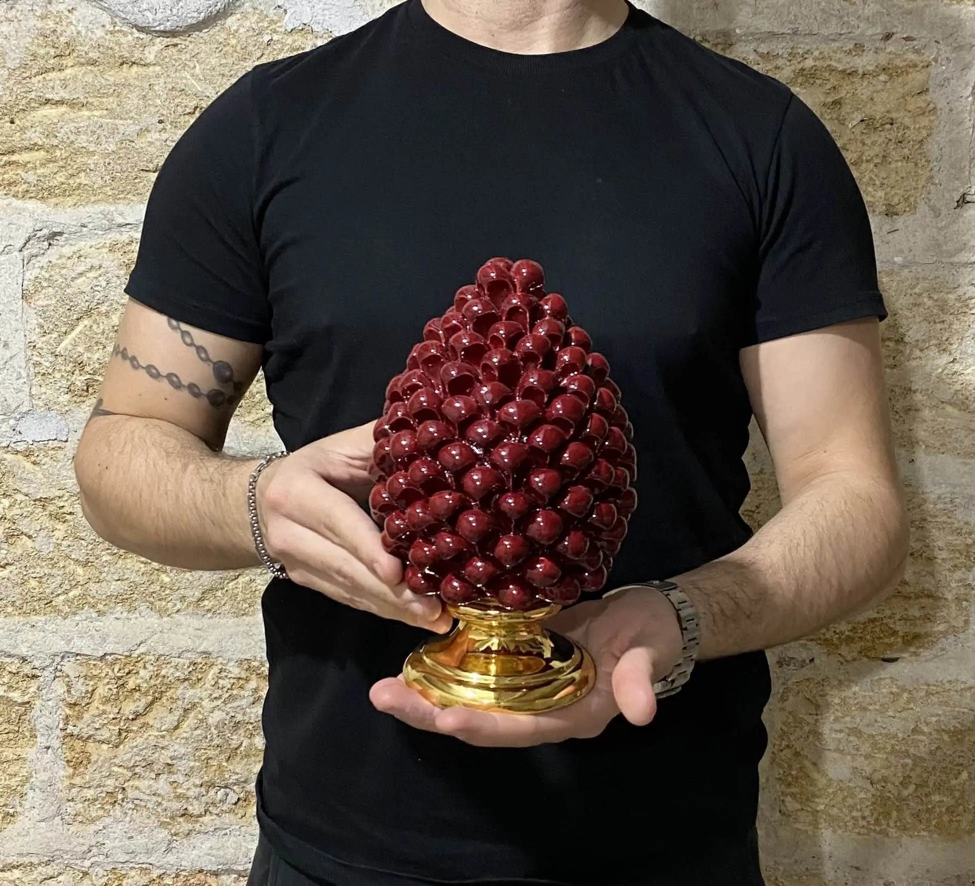 Pigna Aurum Ceramica Caltagirone cm H.20 Artigianale Bordeaux DD CERAMICHE SICILIANE