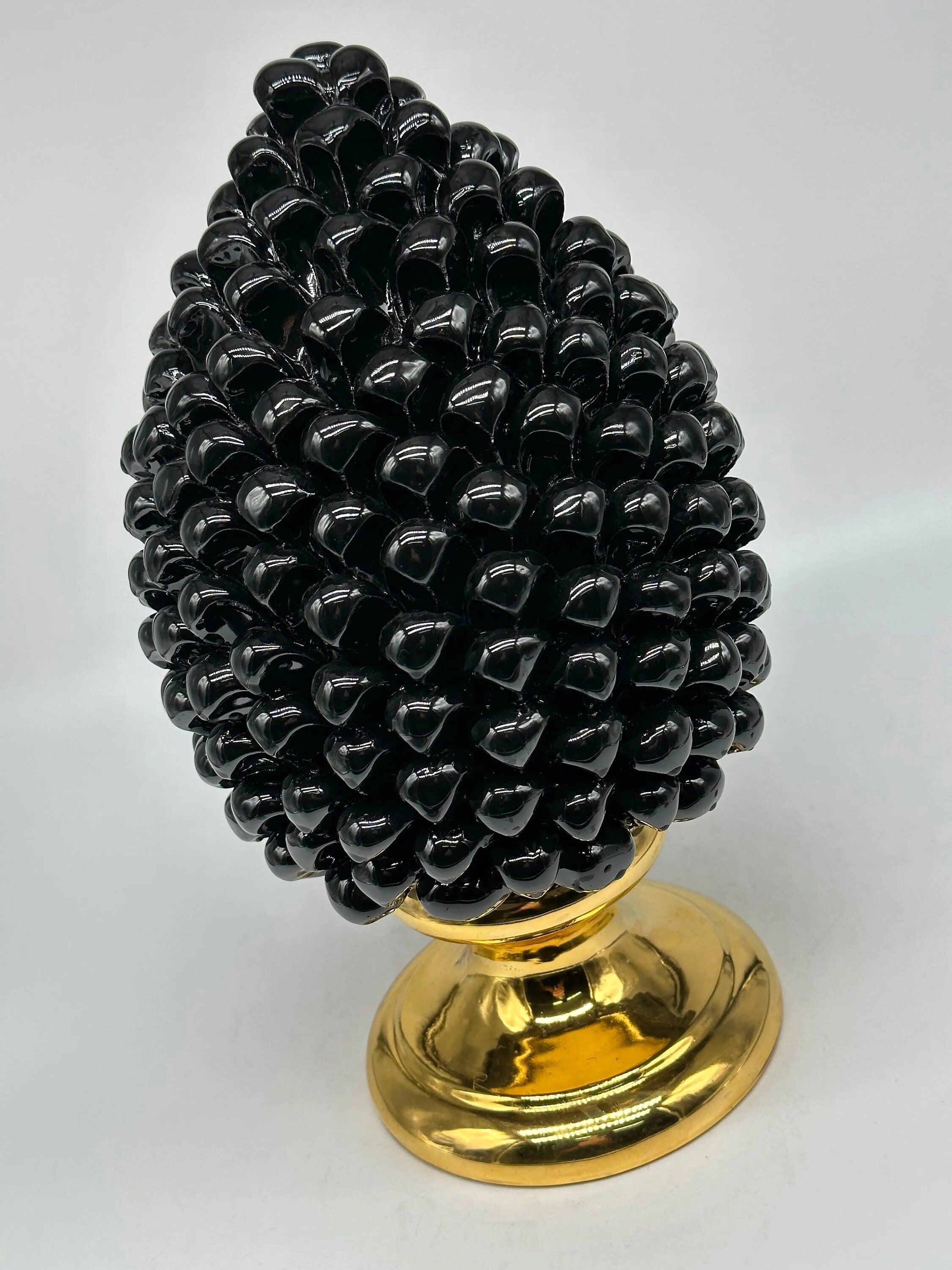 Pigna Aurum Ceramica Caltagirone cm H.30 Artigianale Nero DD CERAMICHE SICILIANE