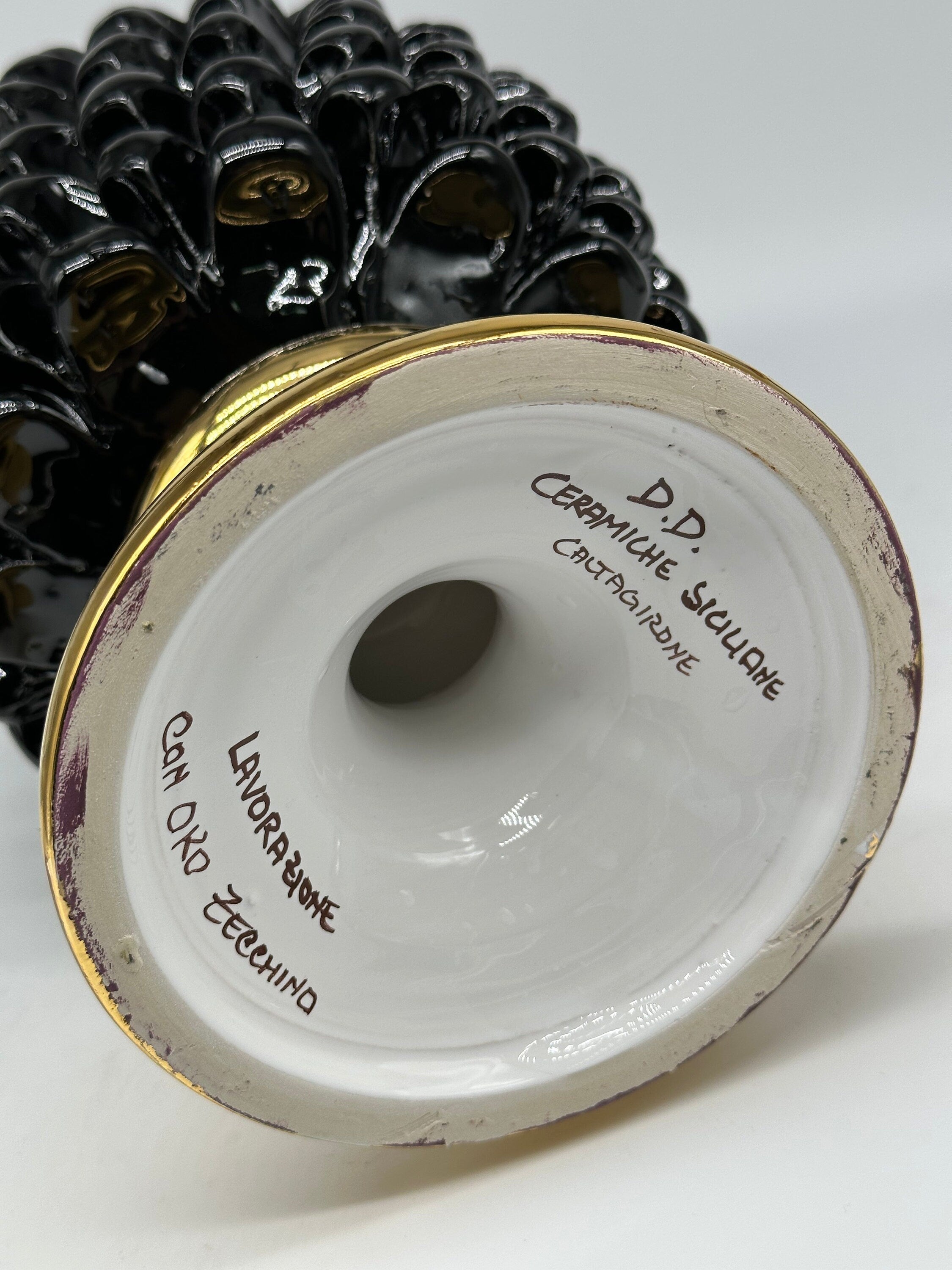 Pigna Aurum Ceramica Caltagirone cm H.30 Artigianale Nero DD CERAMICHE SICILIANE