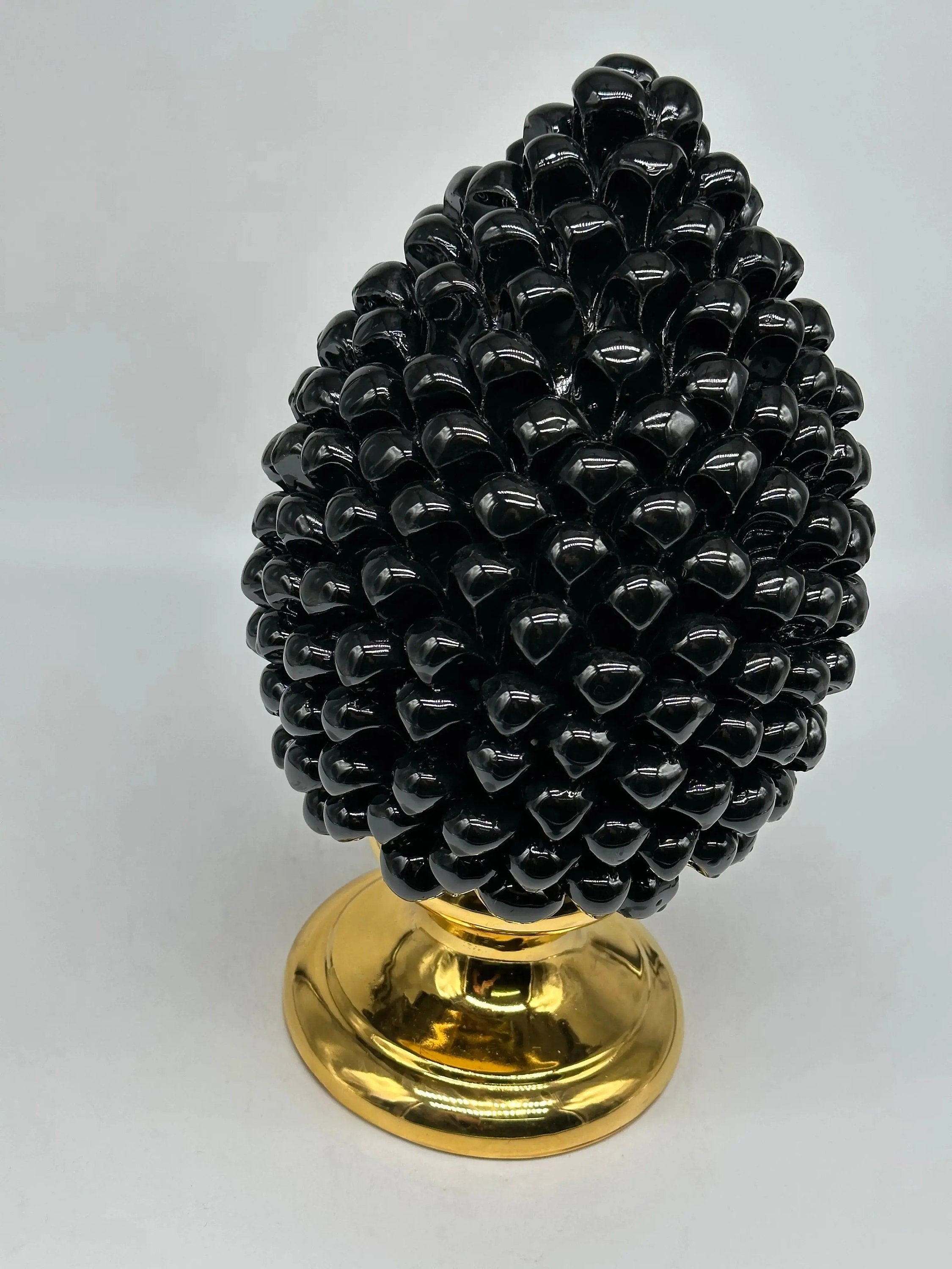 Pigna Aurum Ceramica Caltagirone cm H.30 Artigianale Nero DD CERAMICHE SICILIANE