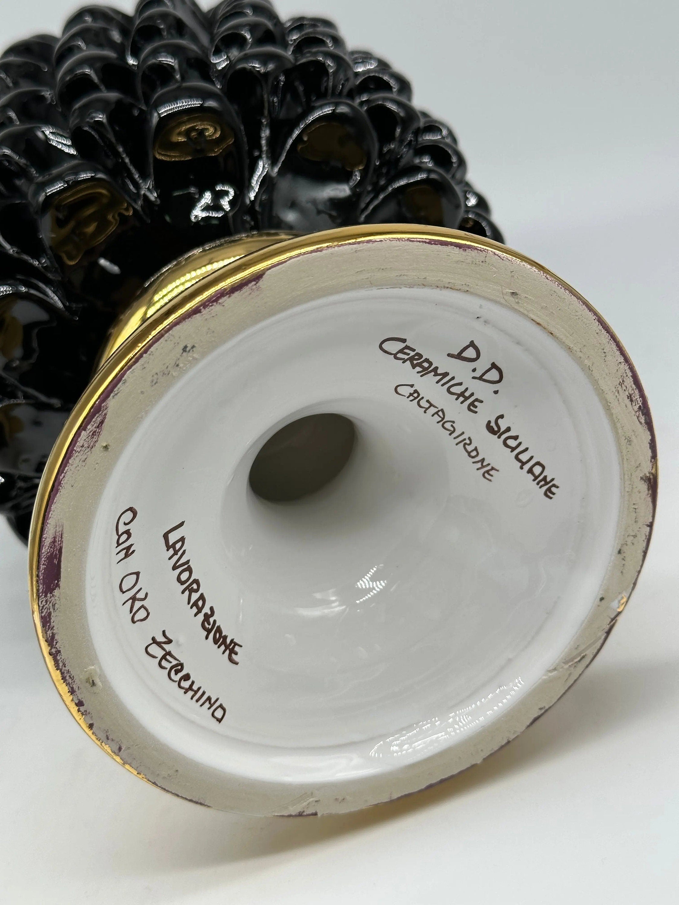 Pigna Aurum Ceramica Caltagirone cm H.30 Artigianale Nero DD CERAMICHE SICILIANE