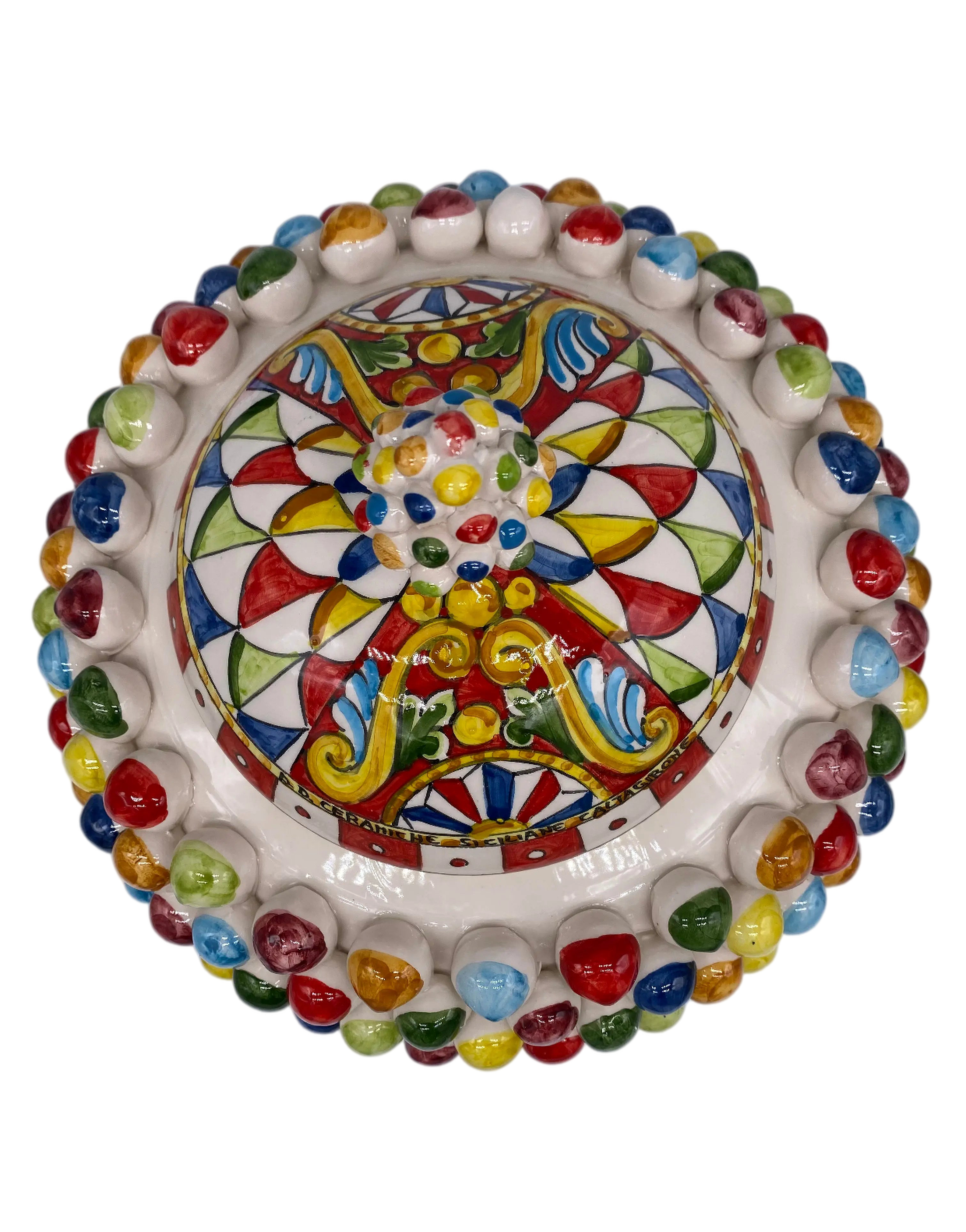 Pigna Biscottiera “Carretto” Ceramica Caltagirone cm H.23 L.25 D.14 Artigianale Multicolor DD CERAMICHE SICILIANE