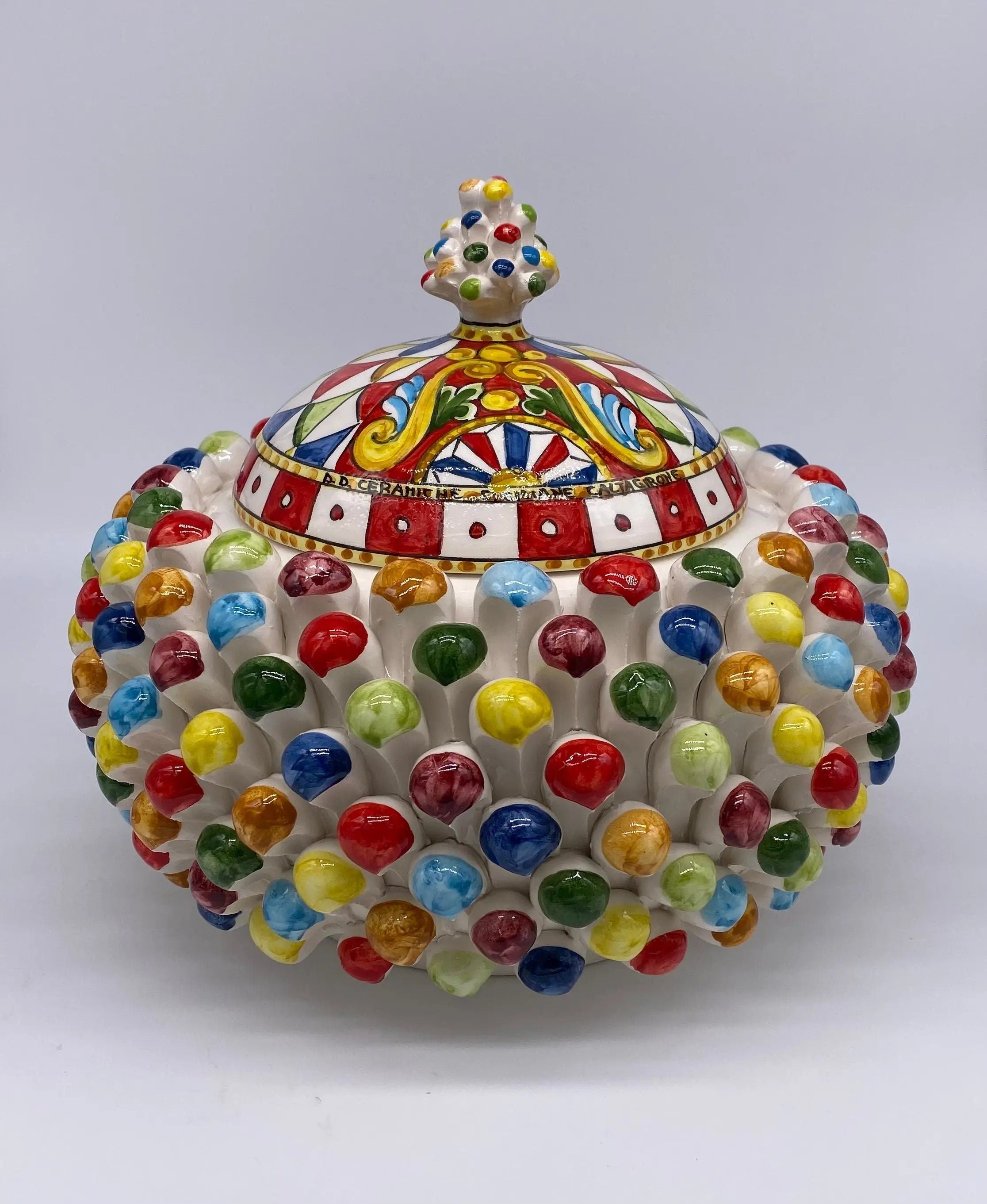 Pigna Biscottiera “Carretto” Ceramica Caltagirone cm H.23 L.25 D.14 Artigianale Multicolor DD CERAMICHE SICILIANE