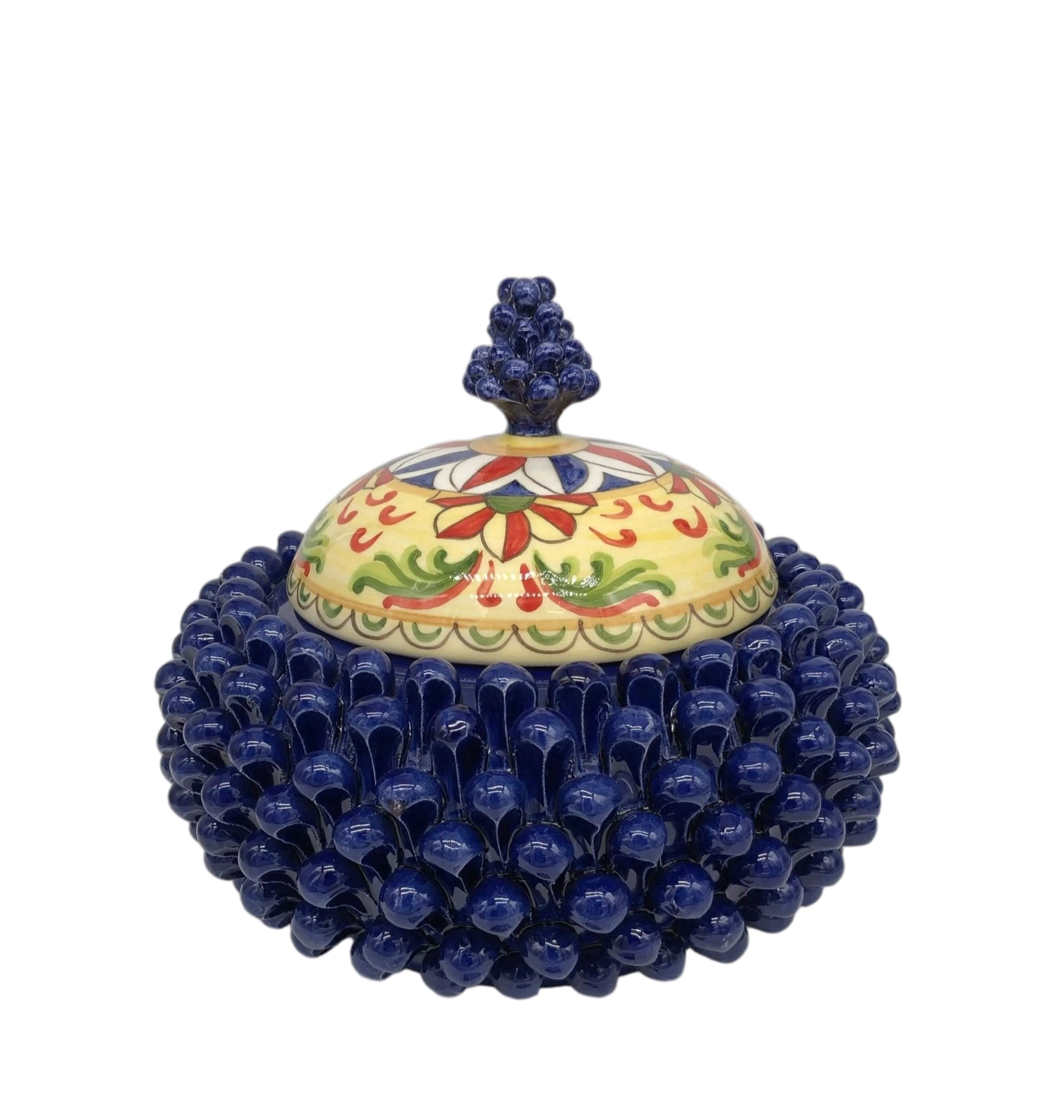 Pigna Biscottiera Decorata Ceramica Caltagirone cm H.23 L.25 D.14 Artigianale Blu DD CERAMICHE SICILIANE
