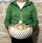 Pigna Biscottiera Decorata Ceramica Caltagirone cm H.23 L.25 D.14 Artigianale Bianco - DD CERAMICHE SICILIANE