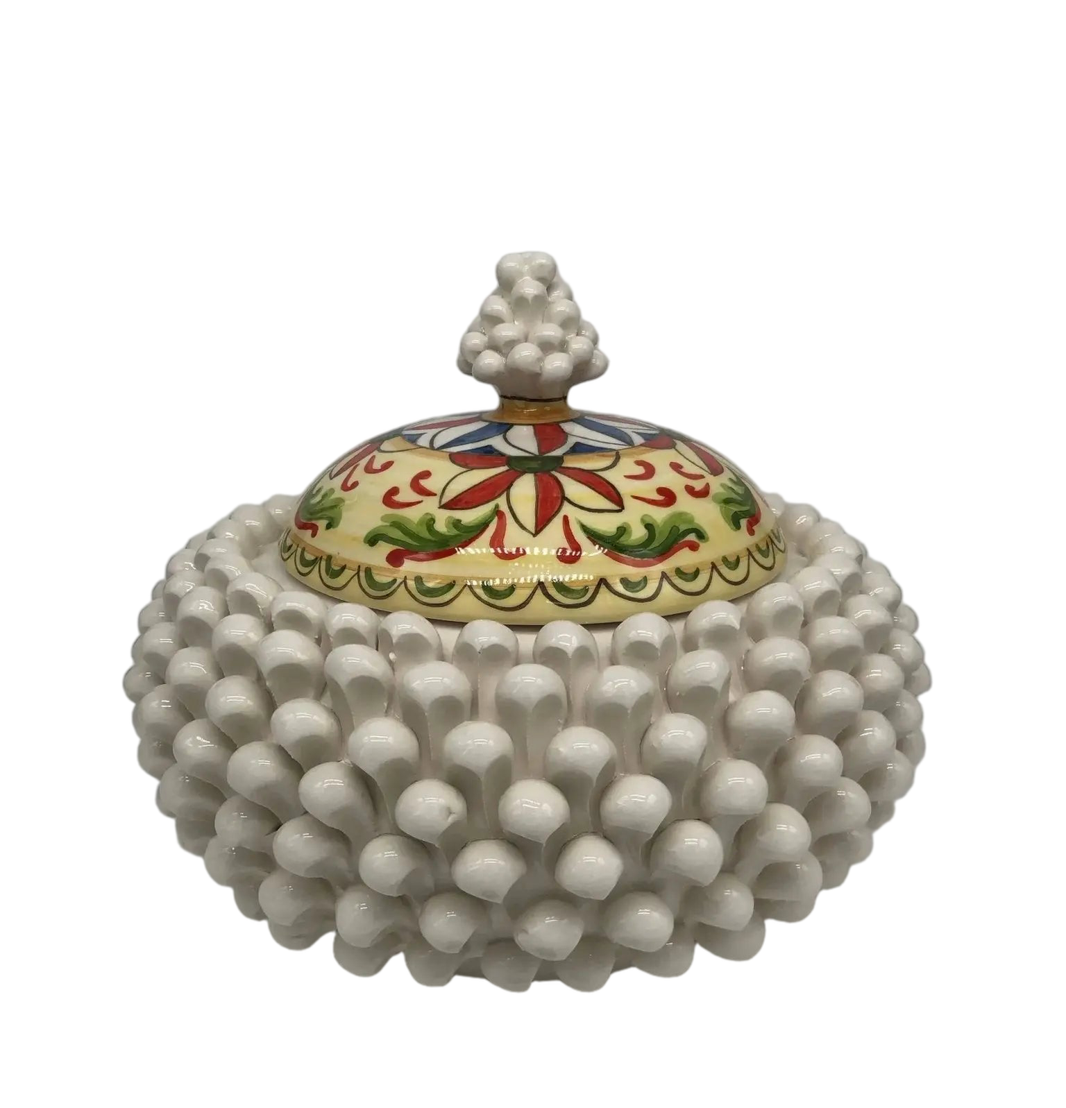 Pigna Biscottiera Decorata Ceramica Caltagirone cm H.23 L.25 D.14 Artigianale Bianco DD CERAMICHE SICILIANE