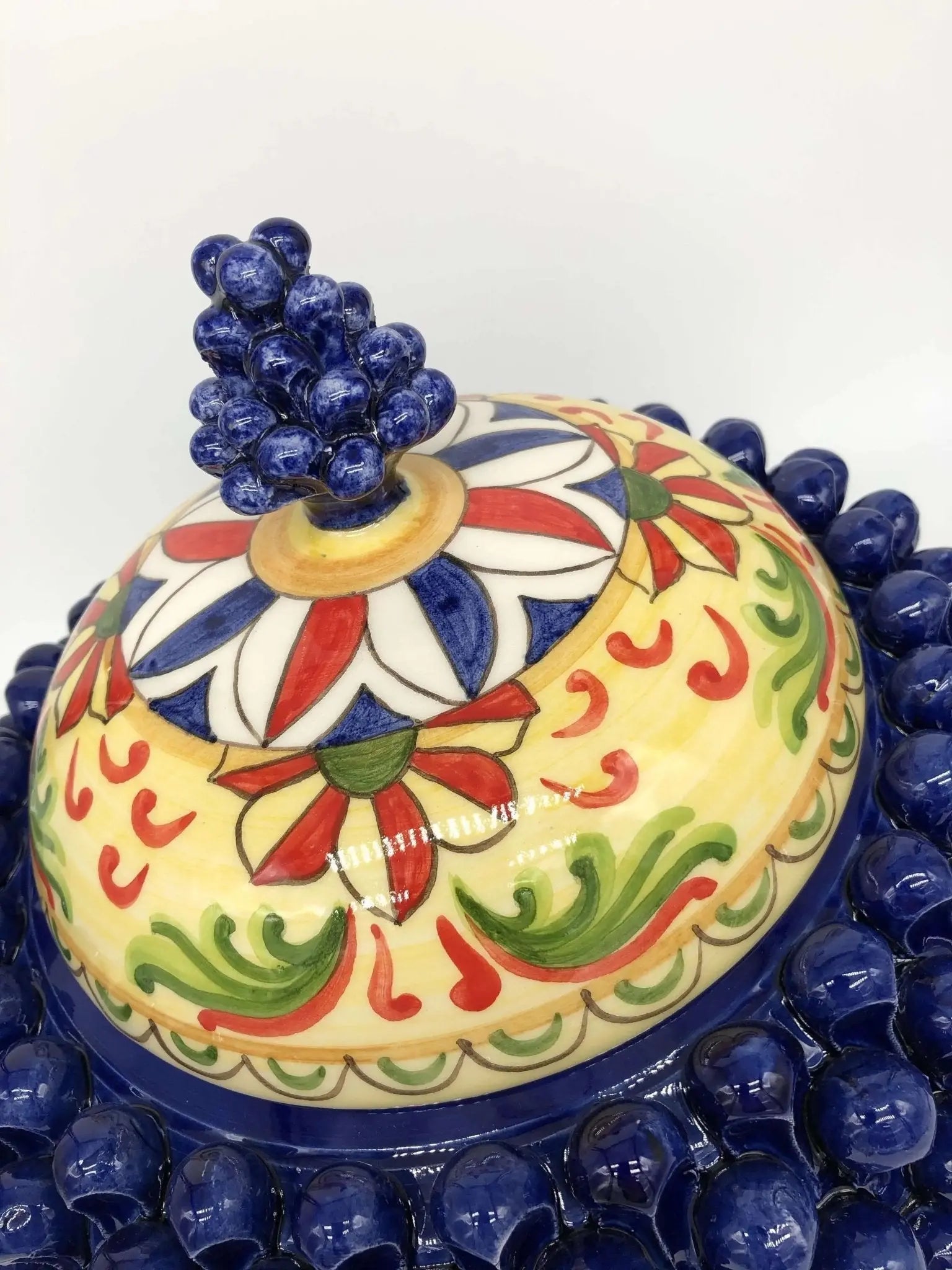 Pigna Biscottiera Decorata Ceramica Caltagirone cm H.23 L.25 D.14 Artigianale Blu - DD CERAMICHE SICILIANE