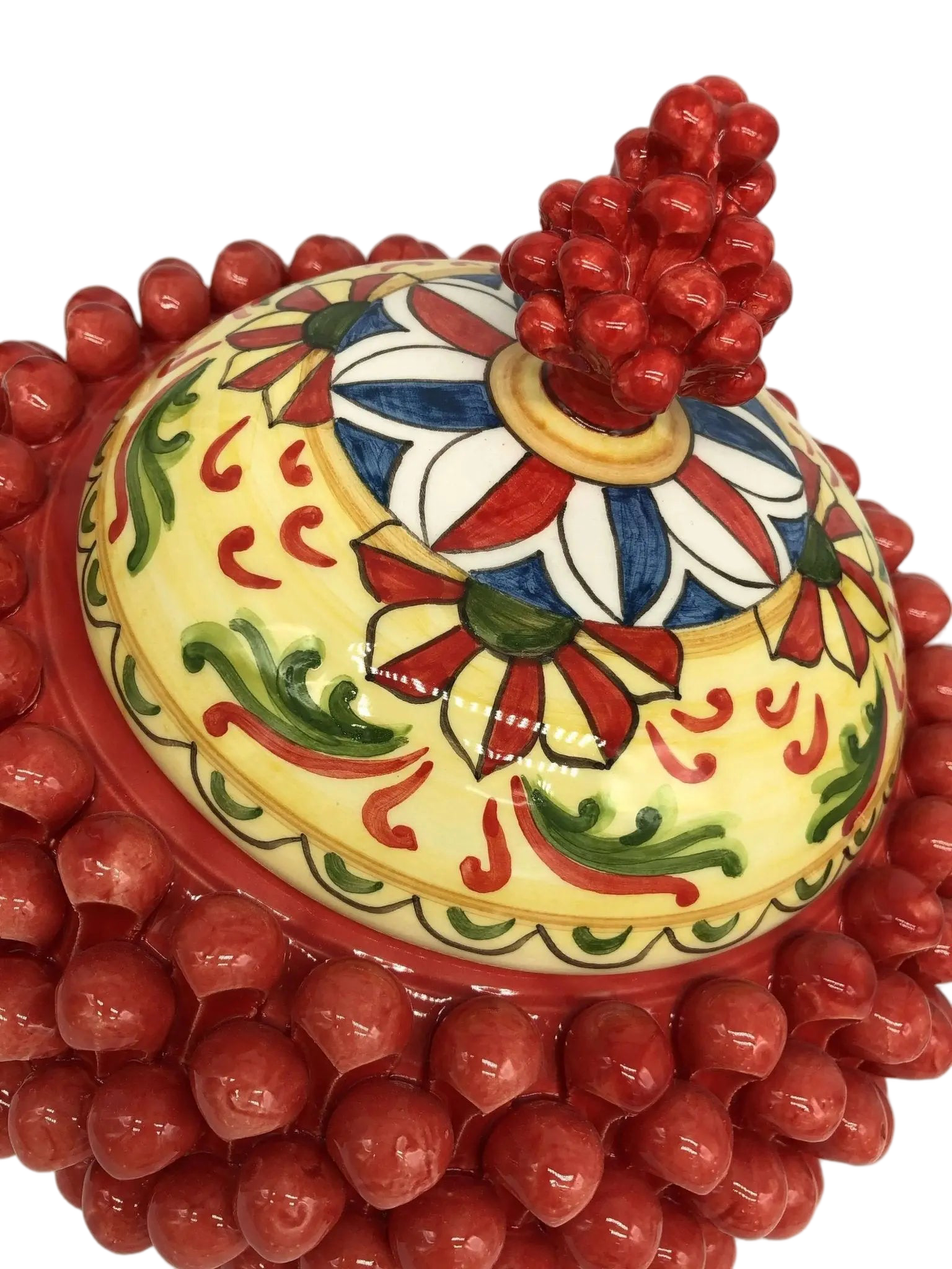 Pigna Biscottiera Decorata Ceramica Caltagirone cm H.23 L.25 D.14 Artigianale Rosso - DD CERAMICHE SICILIANE