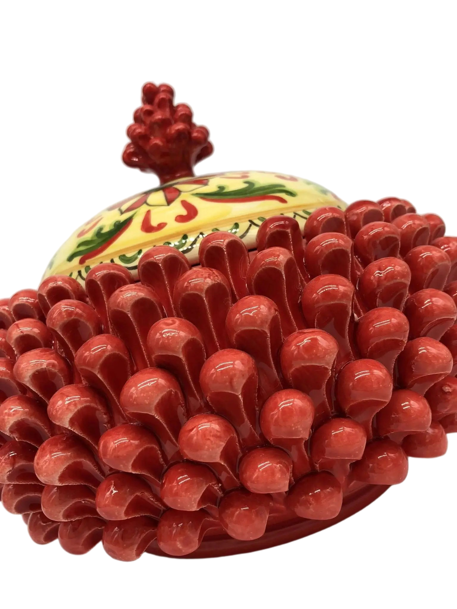 Pigna Biscottiera Decorata Ceramica Caltagirone cm H.23 L.25 D.14 Artigianale Rosso - DD CERAMICHE SICILIANE