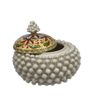 Pigna Biscottiera Decorata Ceramica Caltagirone cm H.23 L.25 D.14 Artigianale Bianco - DD CERAMICHE SICILIANE