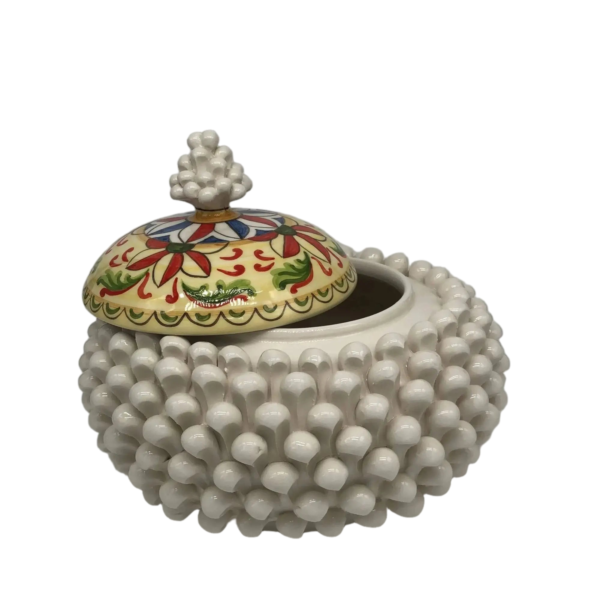 Pigna Biscottiera Decorata Ceramica Caltagirone cm H.23 L.25 D.14 Artigianale Bianco - DD CERAMICHE SICILIANE