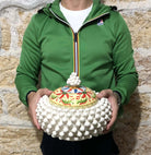 Pigna Biscottiera Decorata Ceramica Caltagirone cm H.23 L.25 D.14 Artigianale Bianco DD CERAMICHE SICILIANE