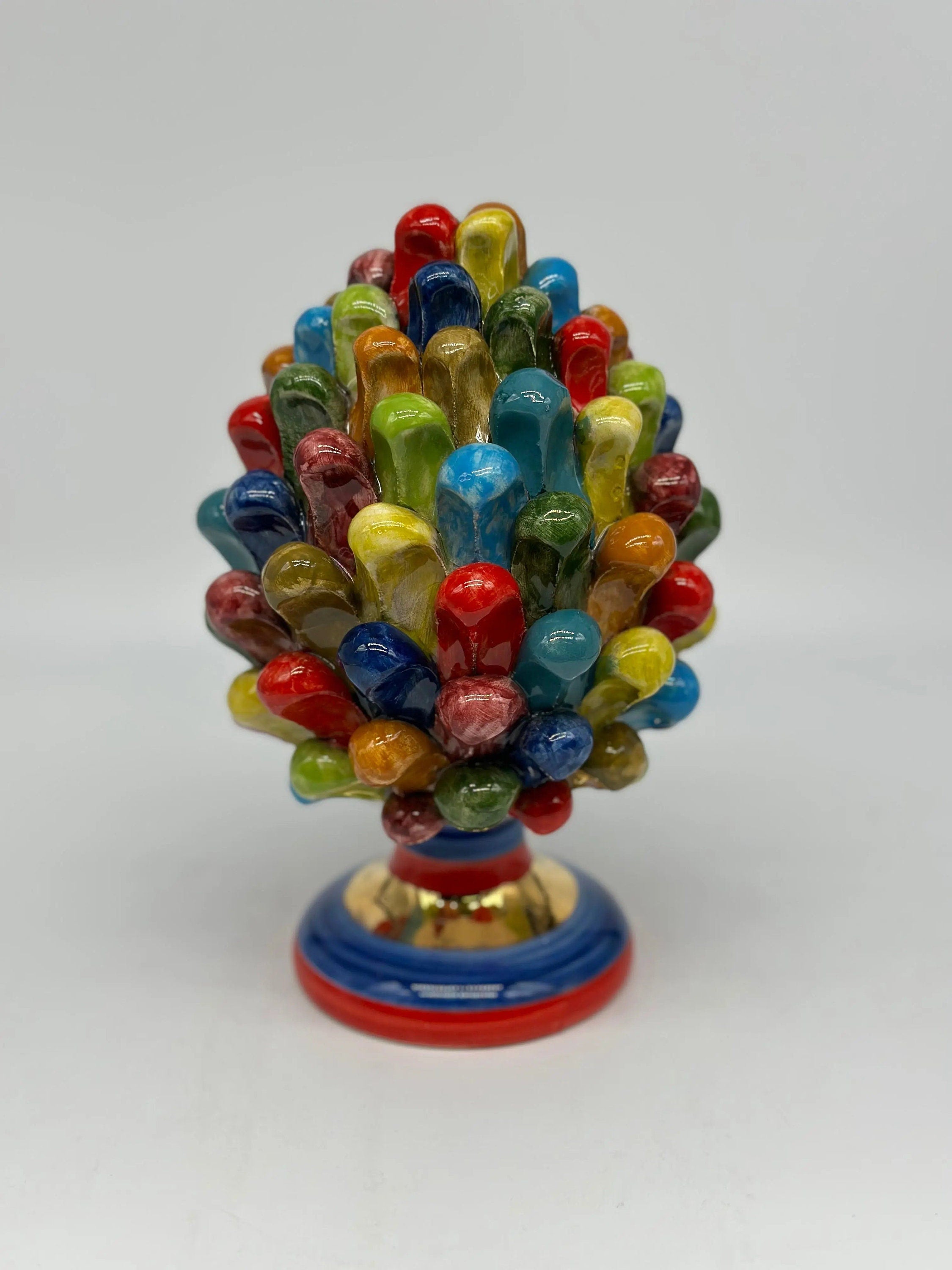 Pigna Ceramica Caltagirone Artigianale “LAETUS” Luxury cm H.20 Multicolor Oro DD CERAMICHE SICILIANE