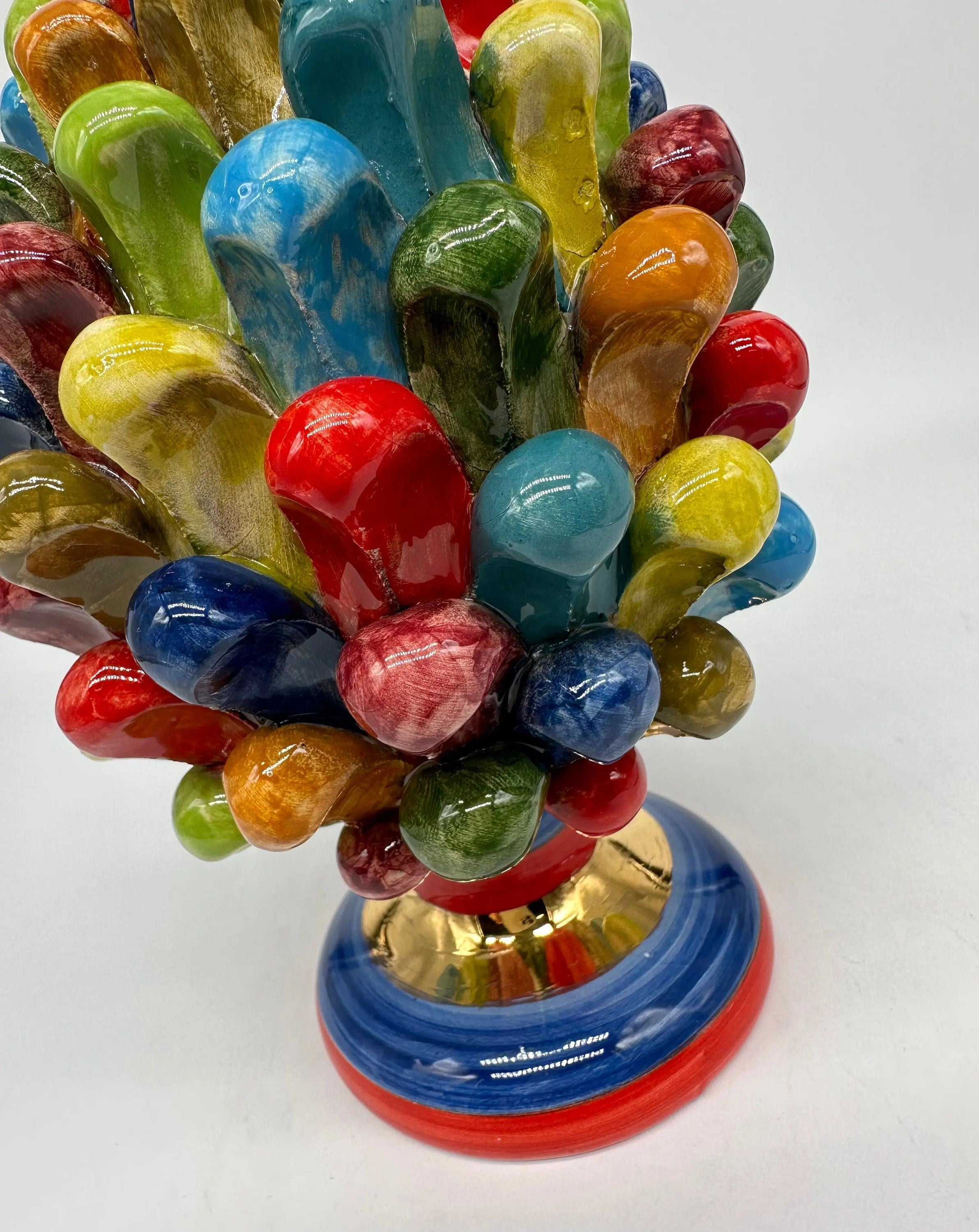 Pigna Ceramica Caltagirone Artigianale “LAETUS” Luxury cm H.20 Multicolor Oro DD CERAMICHE SICILIANE