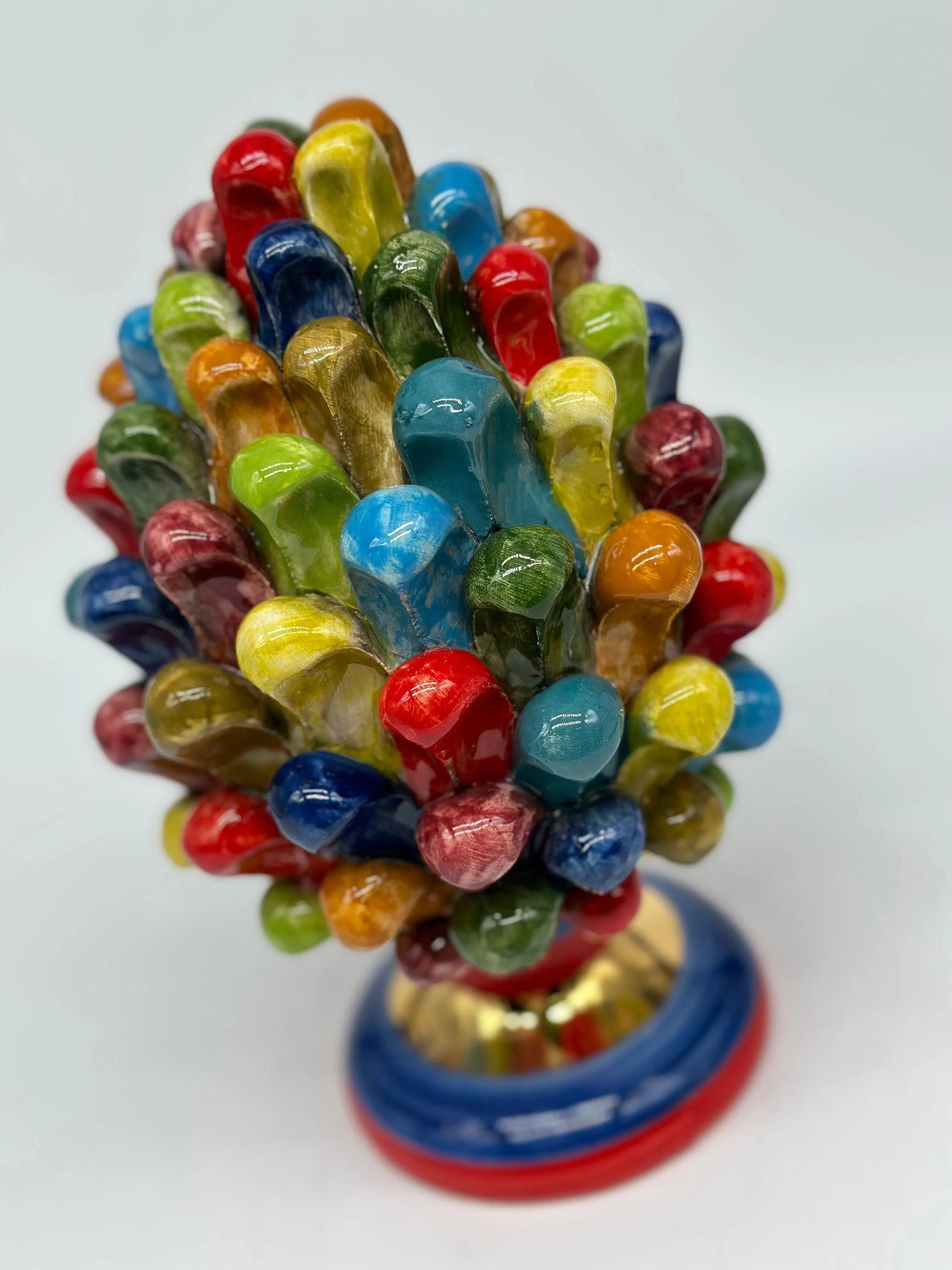 Pigna Ceramica Caltagirone Artigianale “LAETUS” Luxury cm H.20 Multicolor Oro DD CERAMICHE SICILIANE