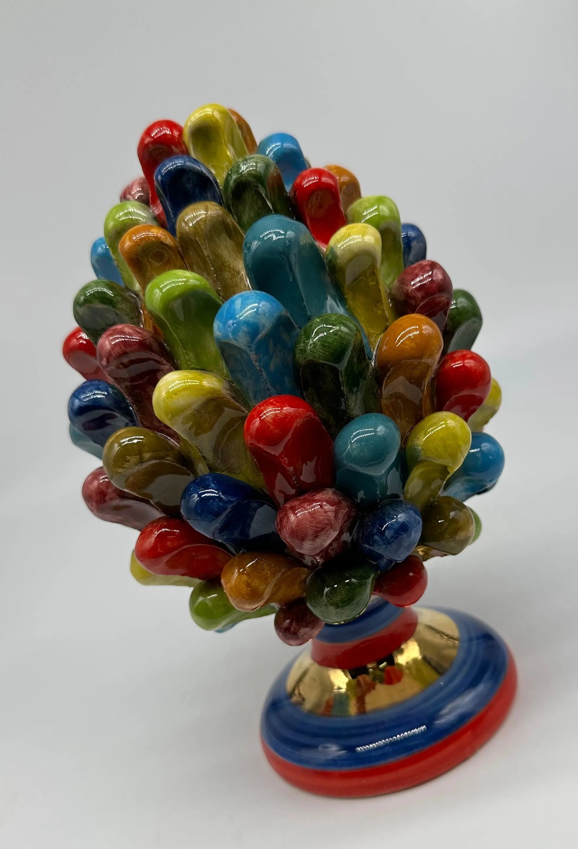 Pigna Ceramica Caltagirone Artigianale “LAETUS” Luxury cm H.20 Multicolor Oro DD CERAMICHE SICILIANE