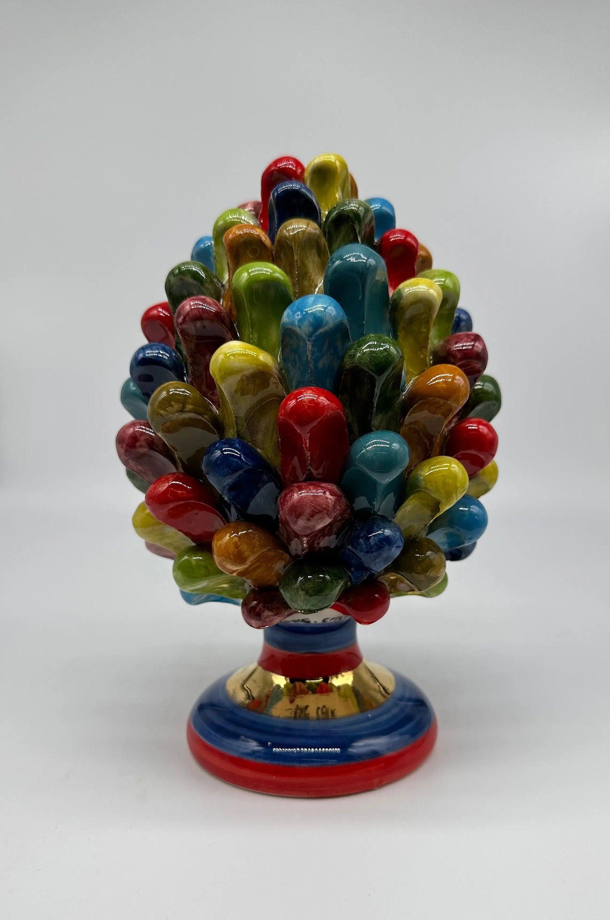 Pigna Ceramica Caltagirone Artigianale “LAETUS” Luxury cm H.20 Multicolor Oro DD CERAMICHE SICILIANE