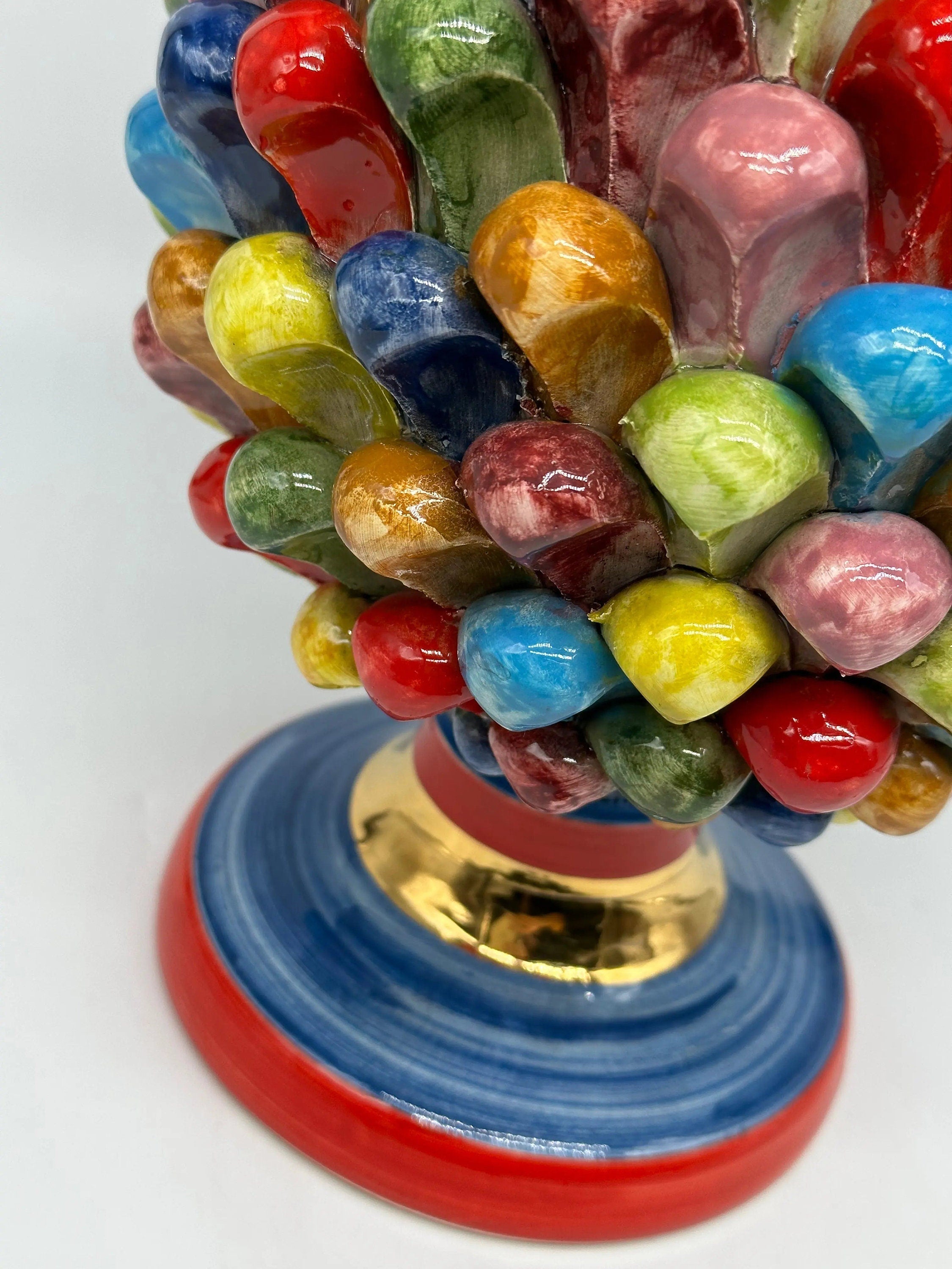 Pigna Ceramica Caltagirone Artigianale “LAETUS” Luxury cm H.30 Multicolor Oro DD CERAMICHE SICILIANE