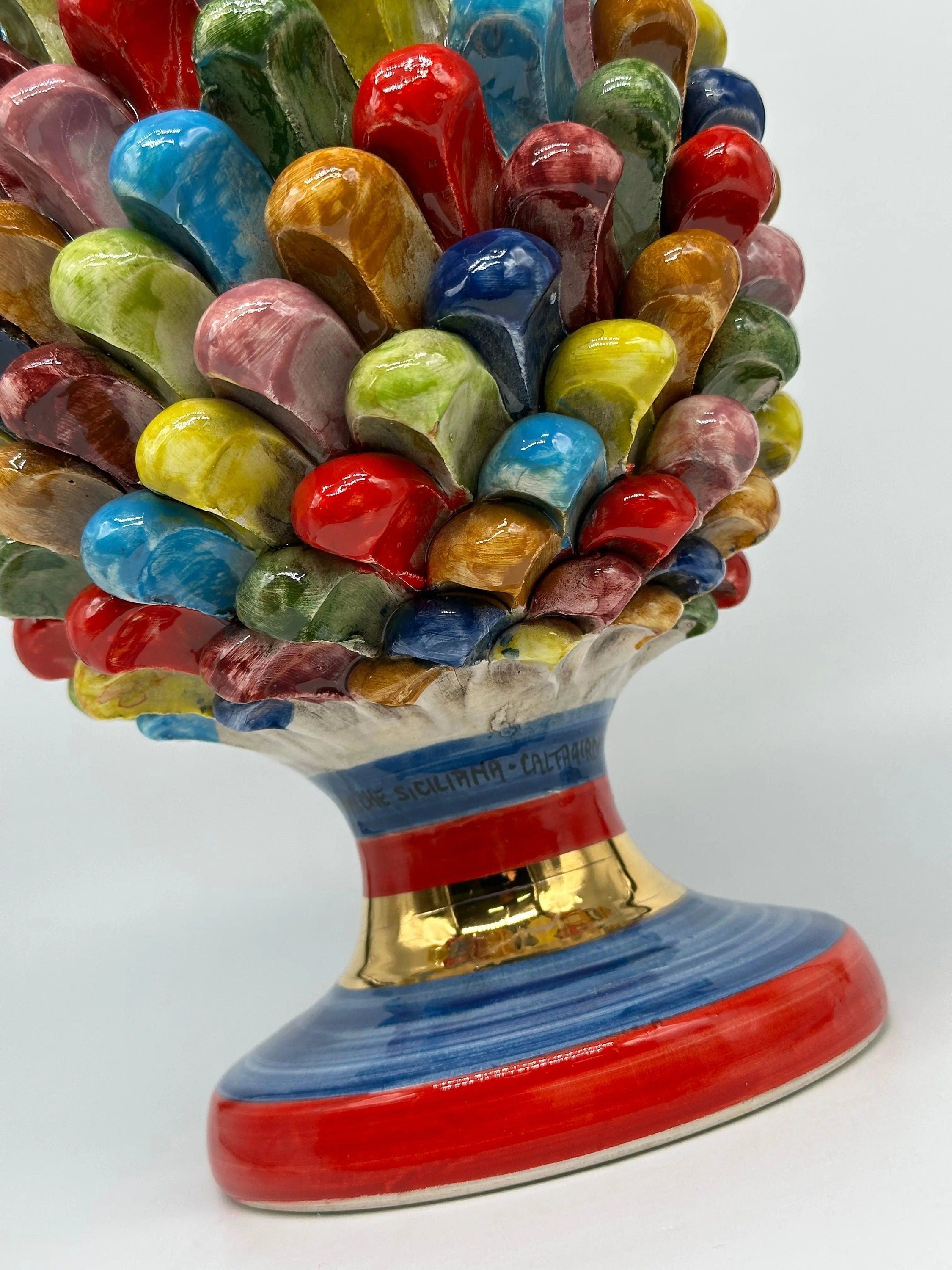 Pigna Ceramica Caltagirone Artigianale “LAETUS” Luxury cm H.30 Multicolor Oro DD CERAMICHE SICILIANE