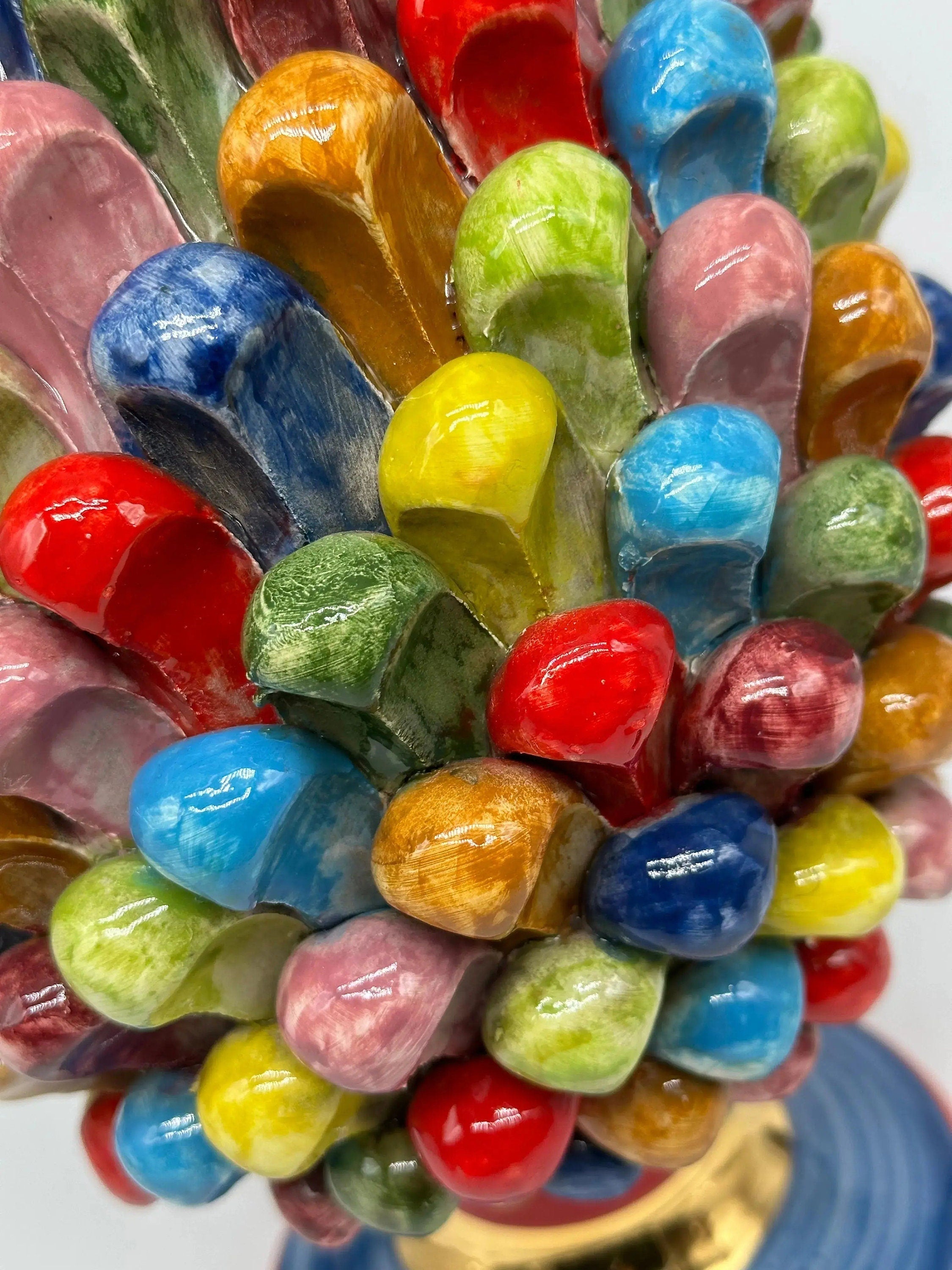 Pigna Ceramica Caltagirone Artigianale “LAETUS” Luxury cm H.30 Multicolor Oro DD CERAMICHE SICILIANE