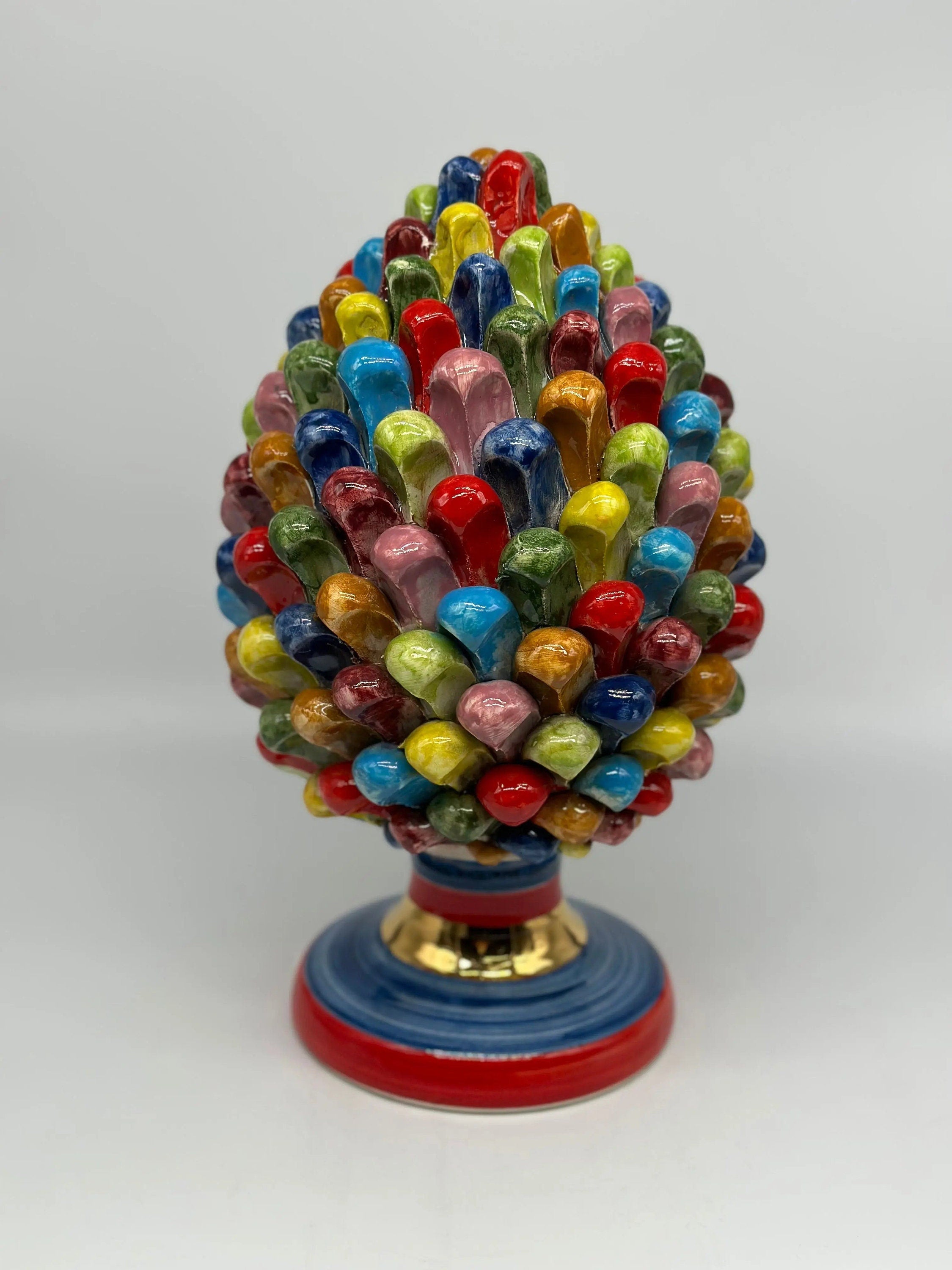 Pigna Ceramica Caltagirone Artigianale “LAETUS” Luxury cm H.30 Multicolor Oro DD CERAMICHE SICILIANE