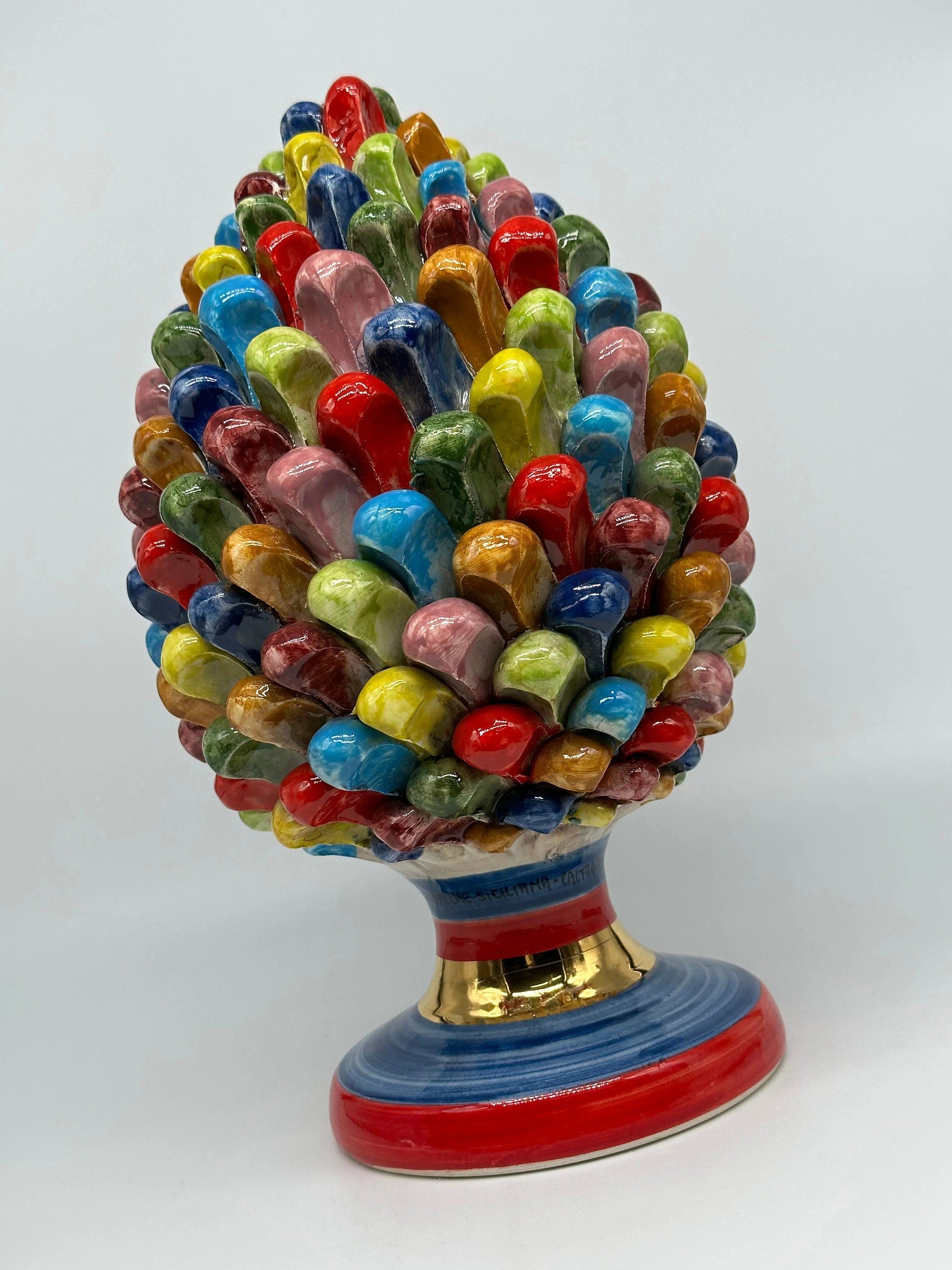 Pigna Ceramica Caltagirone Artigianale “LAETUS” Luxury cm H.30 Multicolor Oro DD CERAMICHE SICILIANE