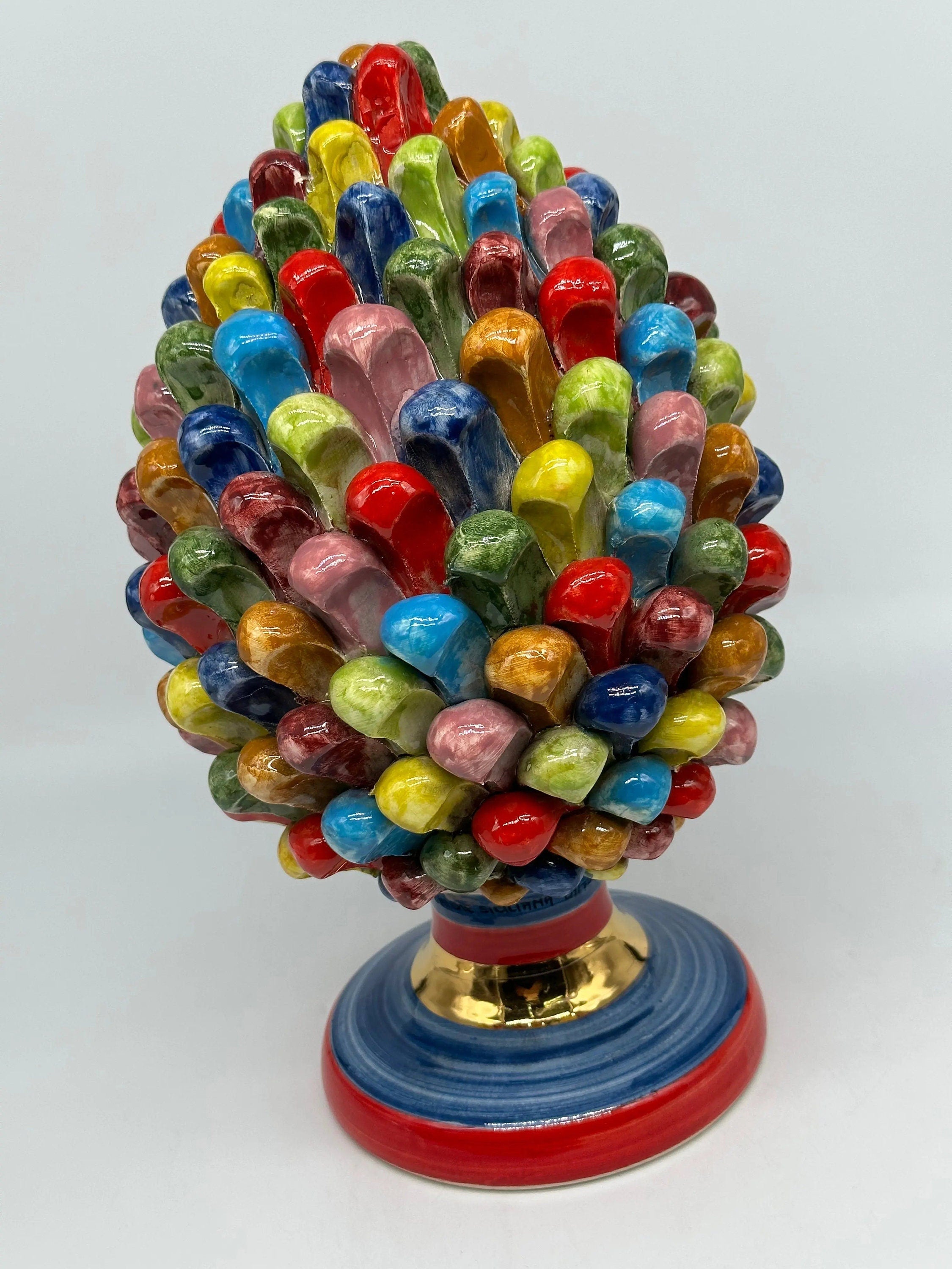 Pigna Ceramica Caltagirone Artigianale “LAETUS” Luxury cm H.30 Multicolor Oro DD CERAMICHE SICILIANE