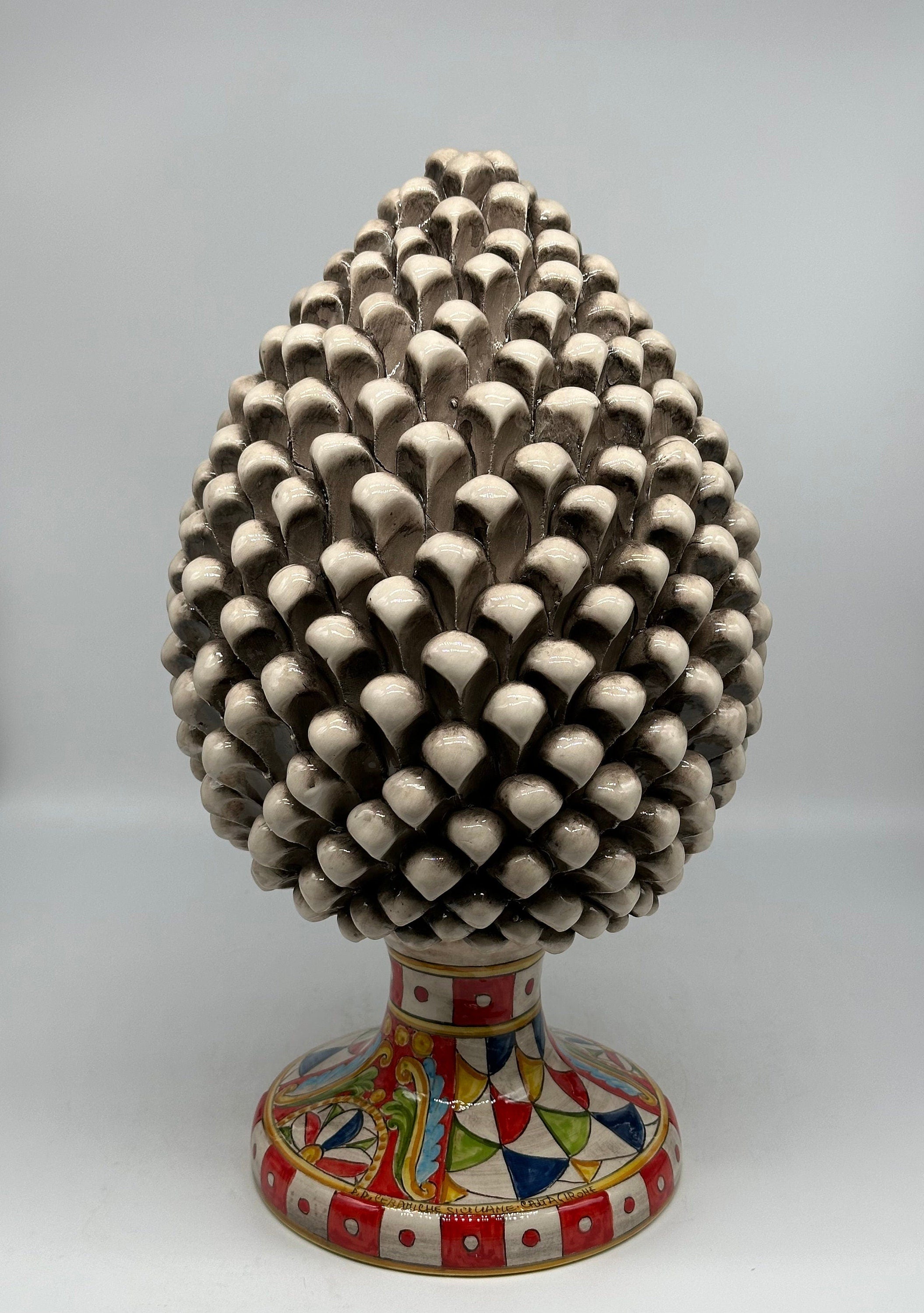 Pigna Ceramica Caltagirone "Carretto" cm H.40 Artigianale Beige