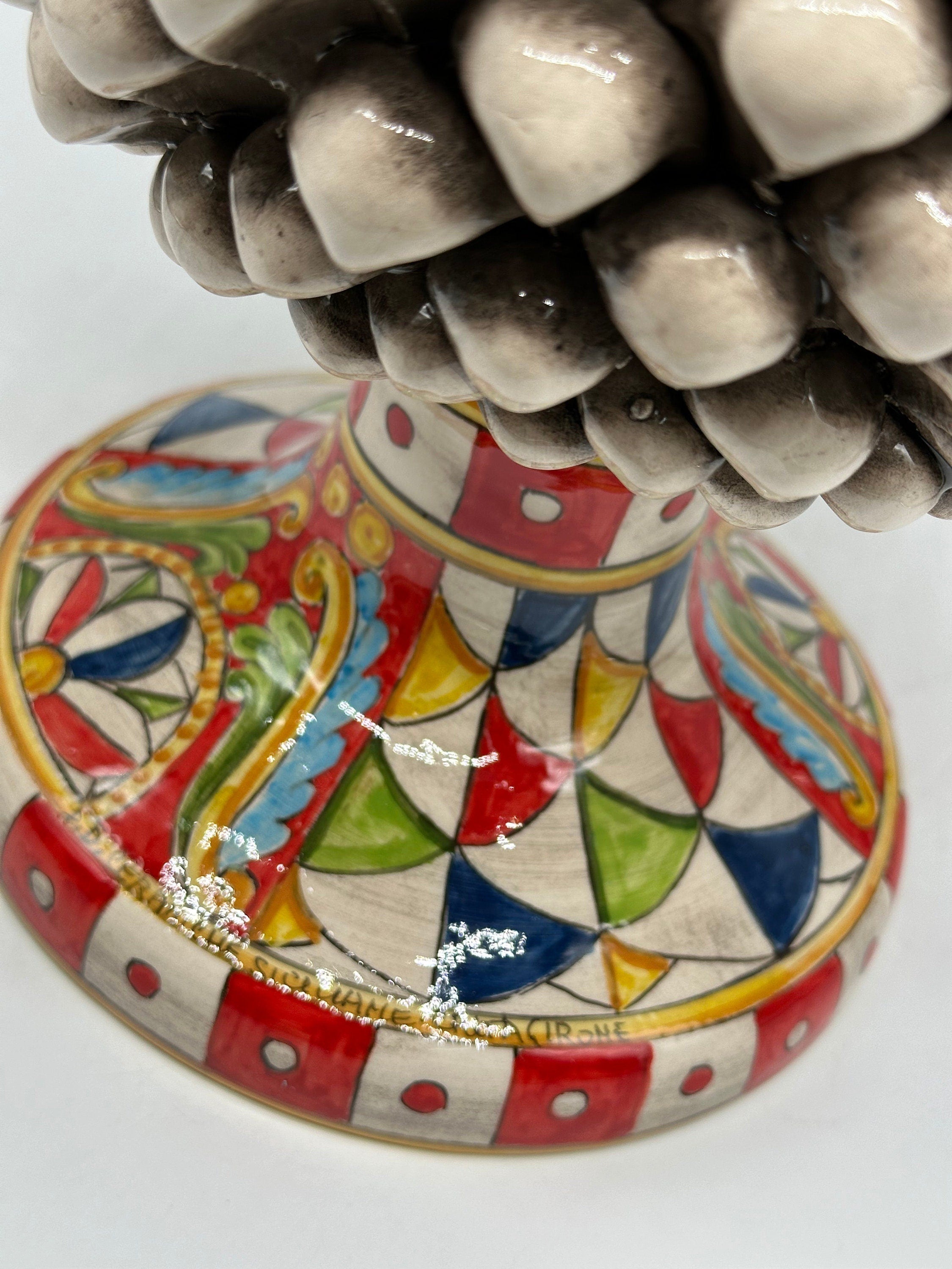 Pigna Ceramica Caltagirone "Carretto" cm H.40 Artigianale Beige