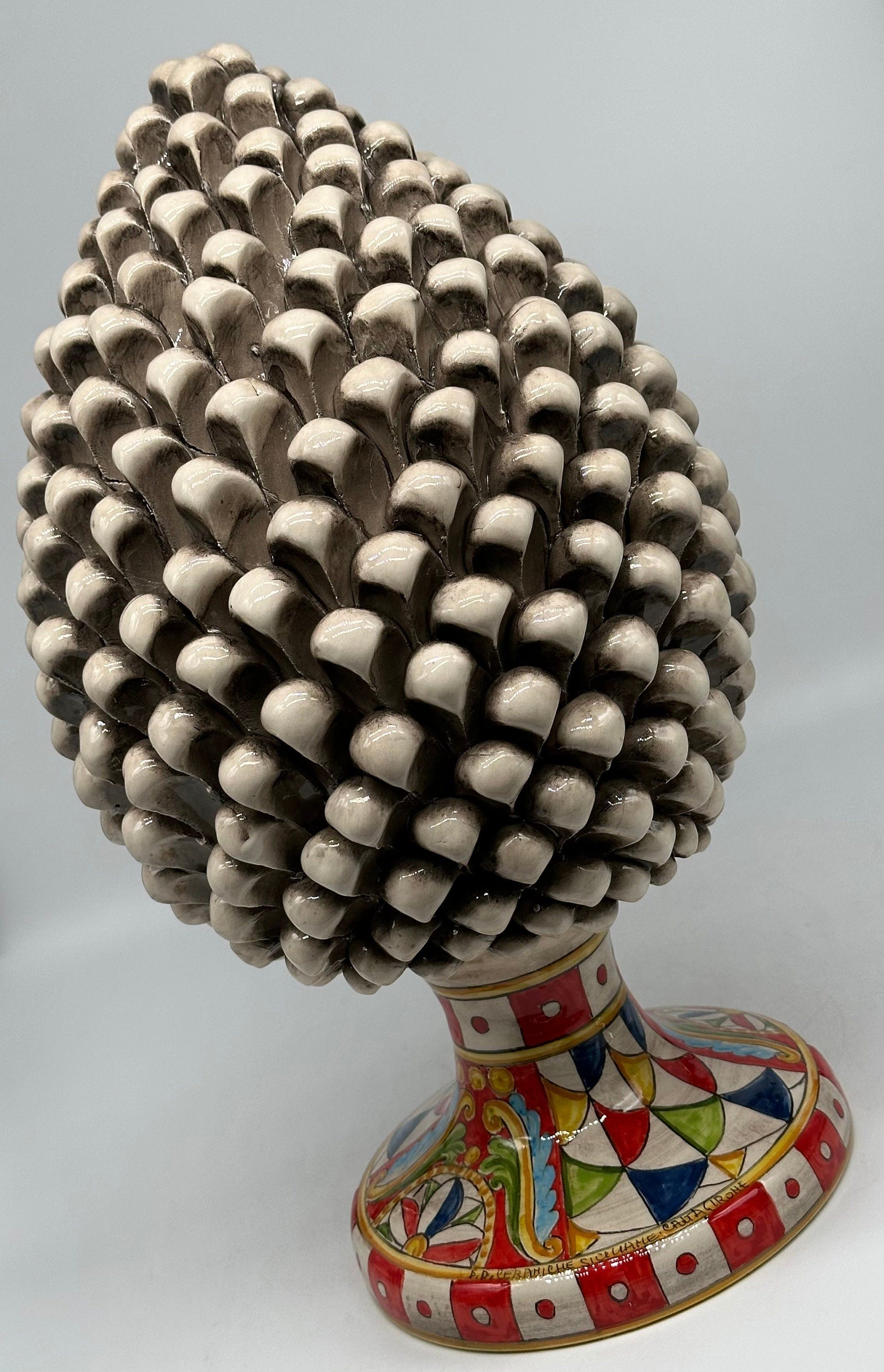 Pigna Ceramica Caltagirone "Carretto" cm H.40 Artigianale Beige