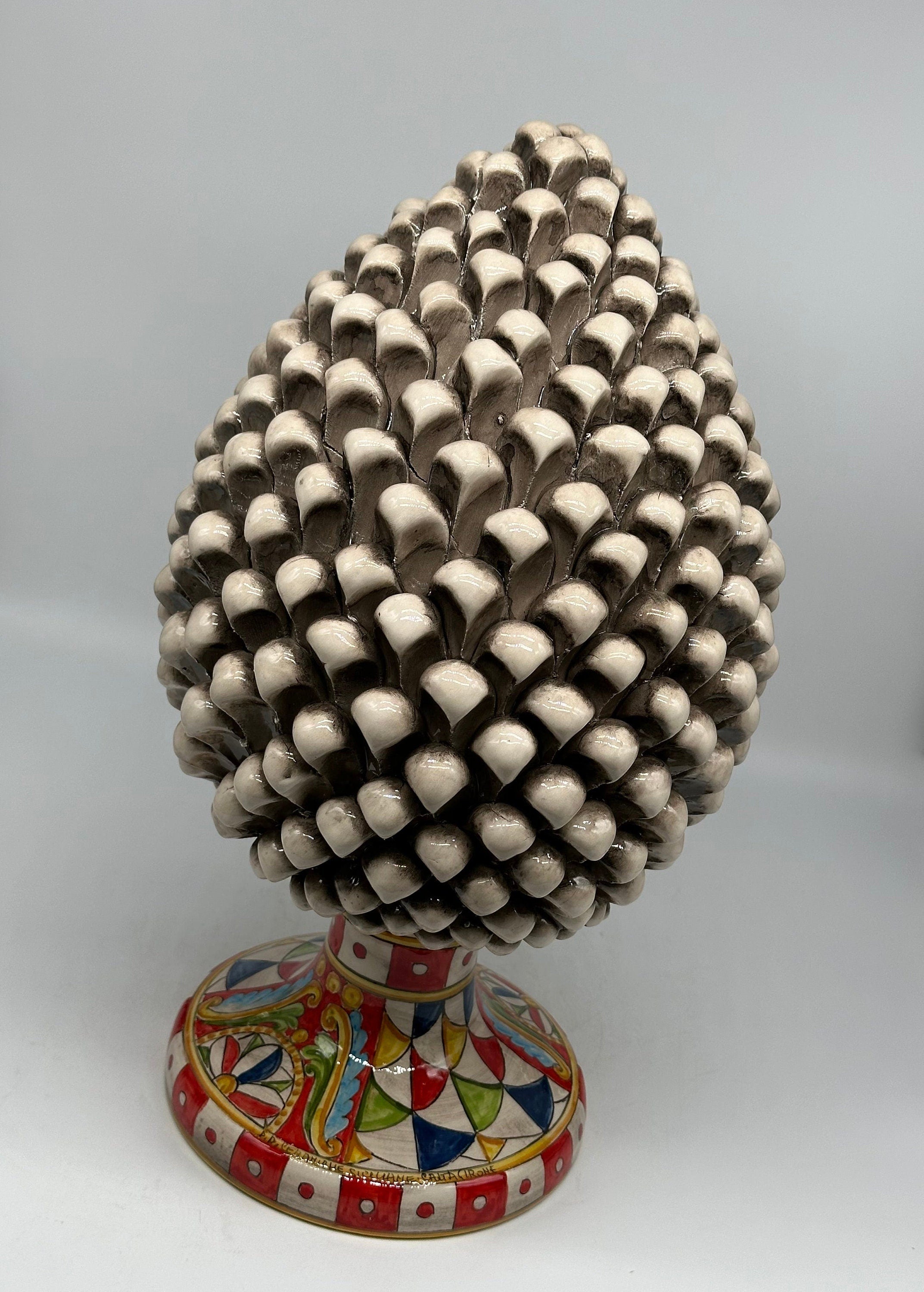 Pigna Ceramica Caltagirone "Carretto" cm H.40 Artigianale Beige