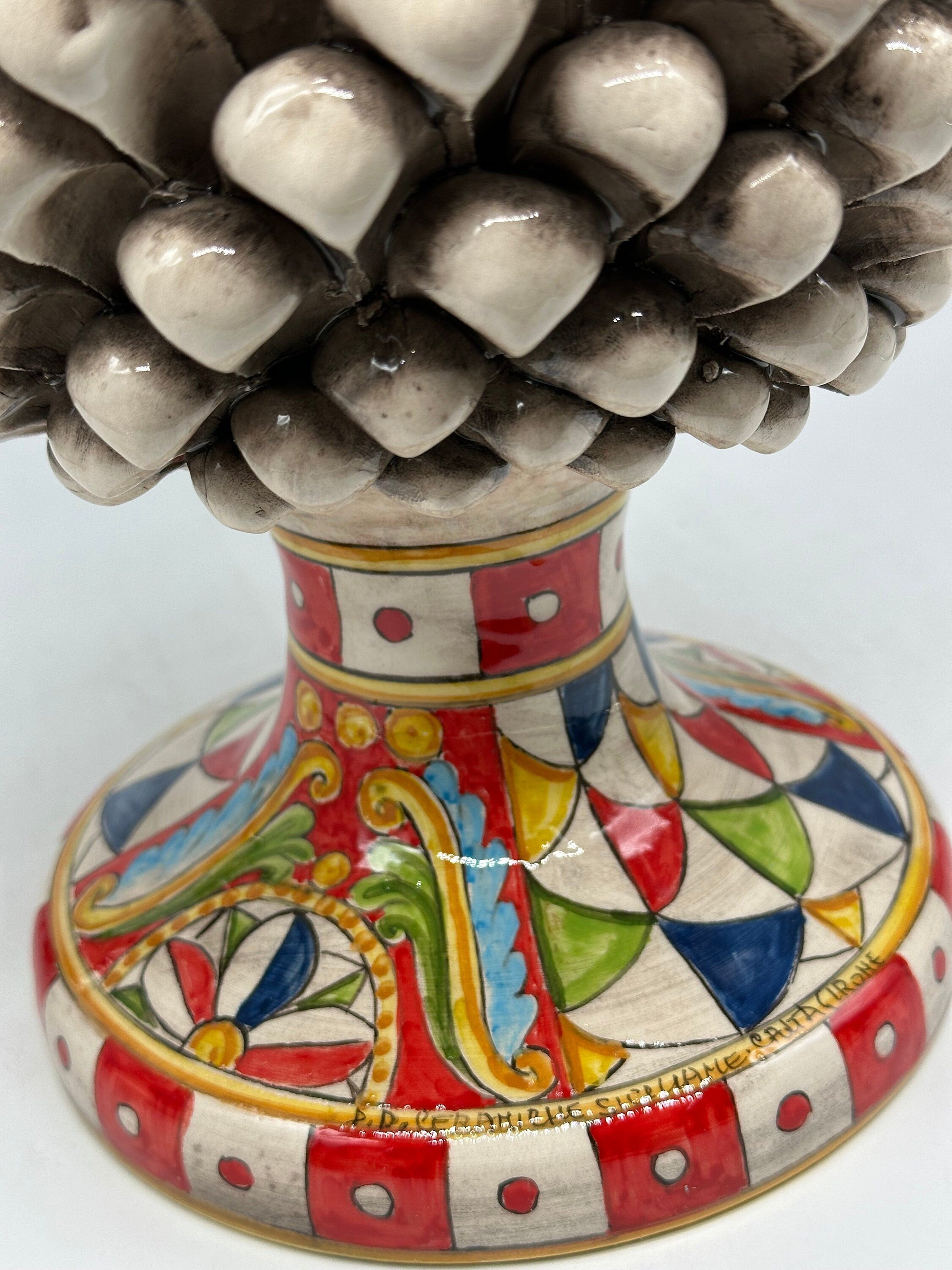 Pigna Ceramica Caltagirone "Carretto" cm H.40 Artigianale Beige