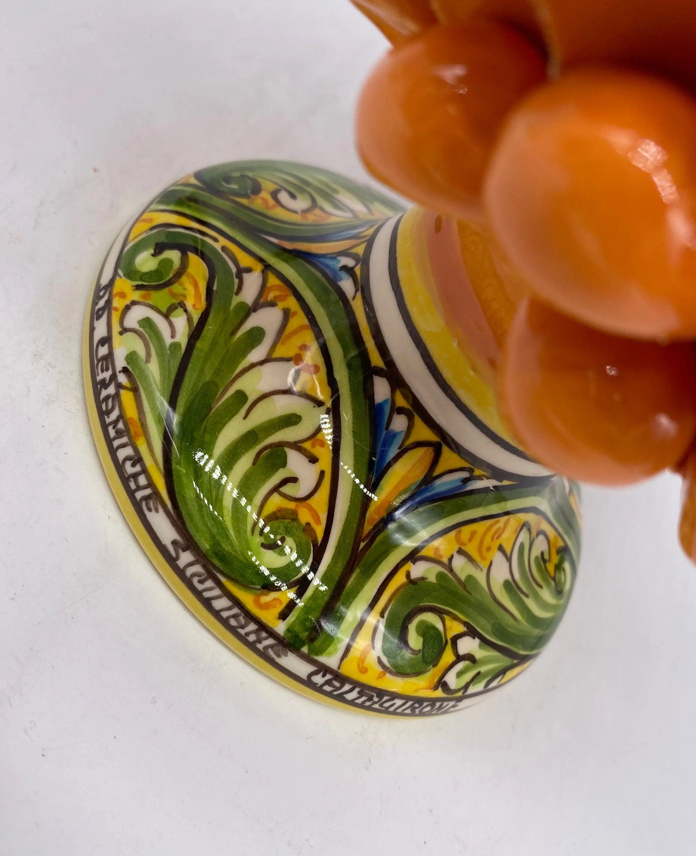 Pigna Ceramica Caltagirone cm H.20 Artigianale Arancione Base Decorata DD CERAMICHE SICILIANE