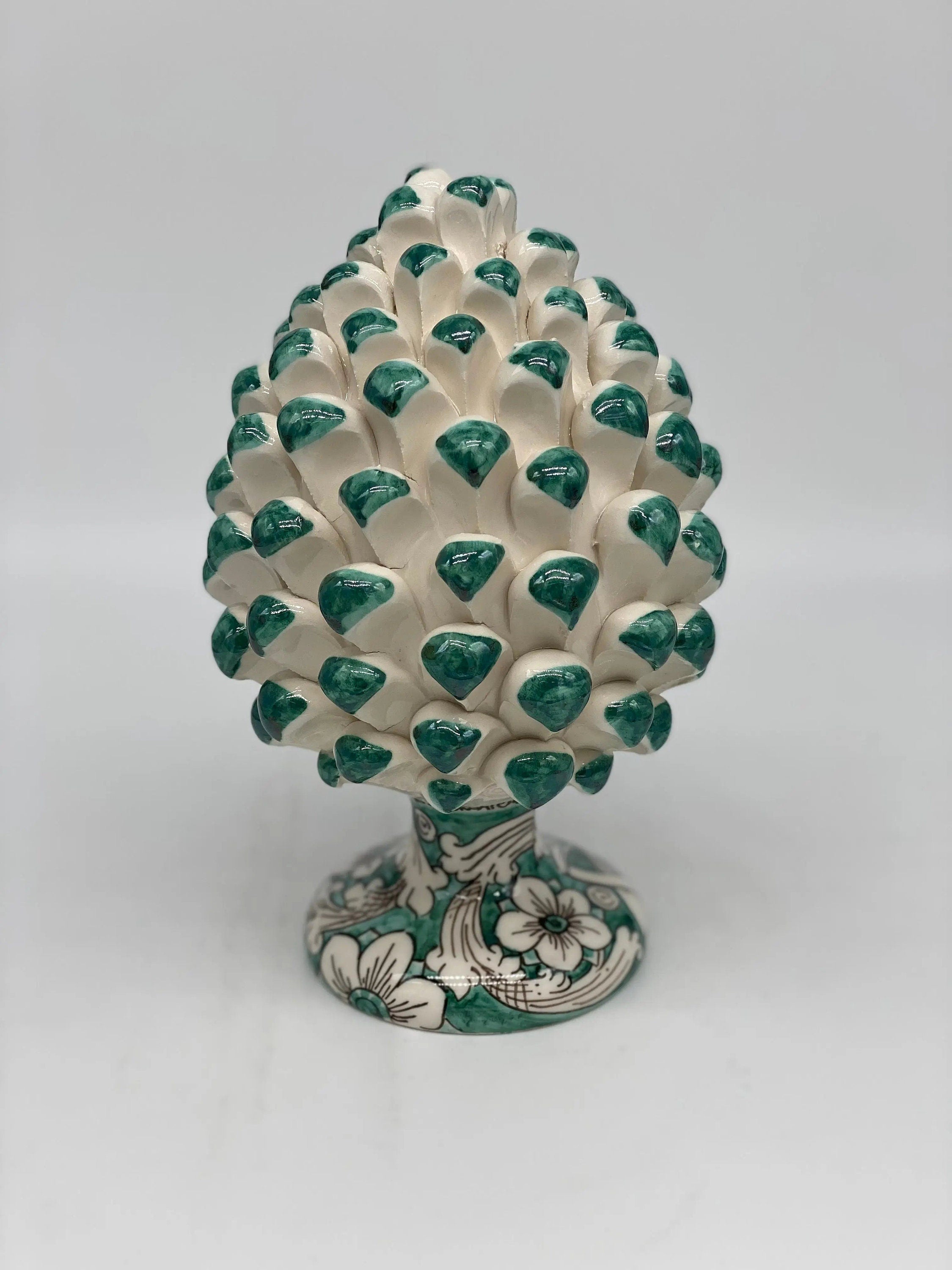 Pigna Ceramica Caltagirone cm H.20 Artigianale Base Decorata Punte Verde DD CERAMICHE SICILIANE