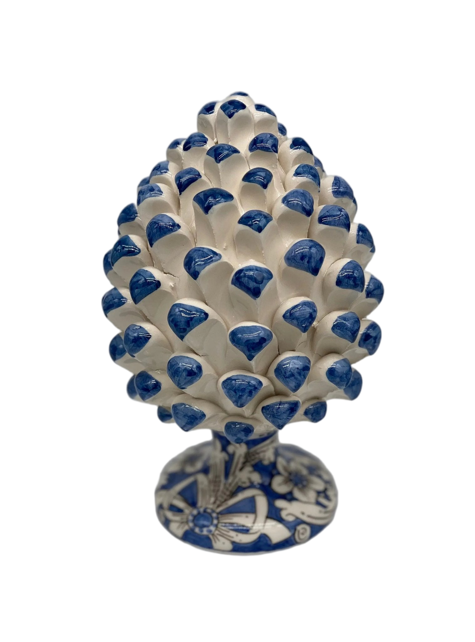 Pigna Ceramica Caltagirone cm H.20 Artigianale Base Decorata Punte Blu - DD CERAMICHE SICILIANE