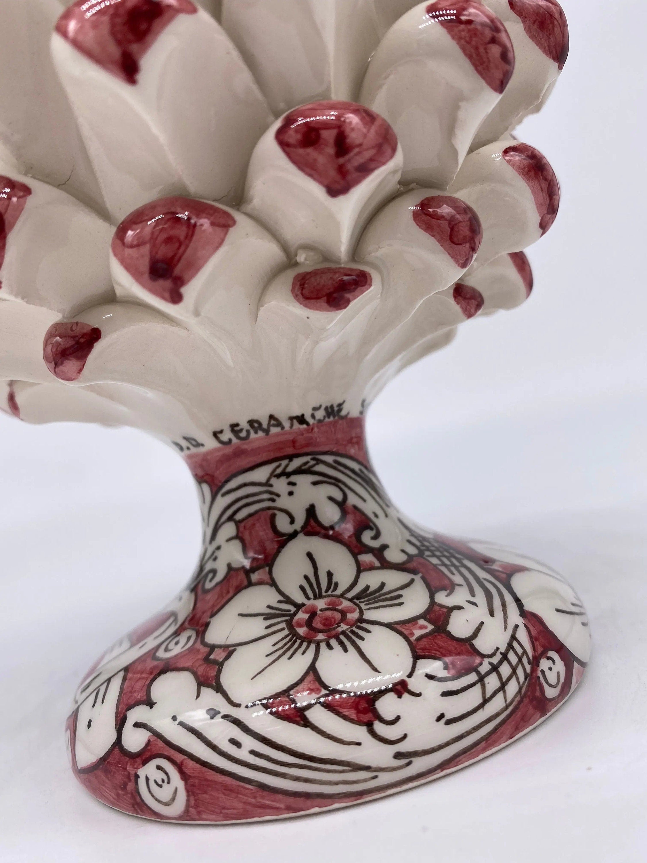 Pigna Ceramica Caltagirone cm H.20 Artigianale Base Decorata Punte Bordeaux DD CERAMICHE SICILIANE