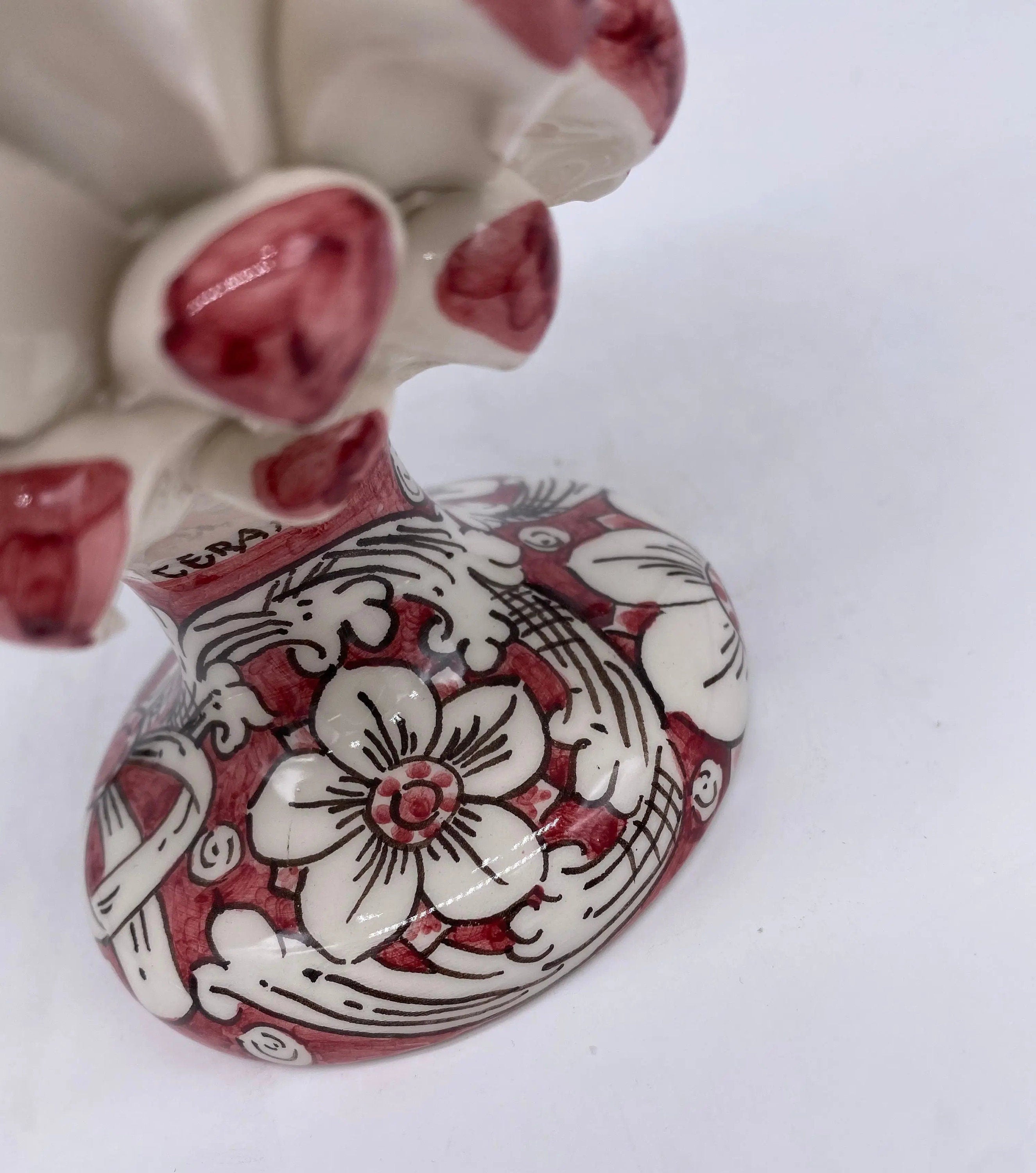 Pigna Ceramica Caltagirone cm H.20 Artigianale Base Decorata Punte Bordeaux DD CERAMICHE SICILIANE