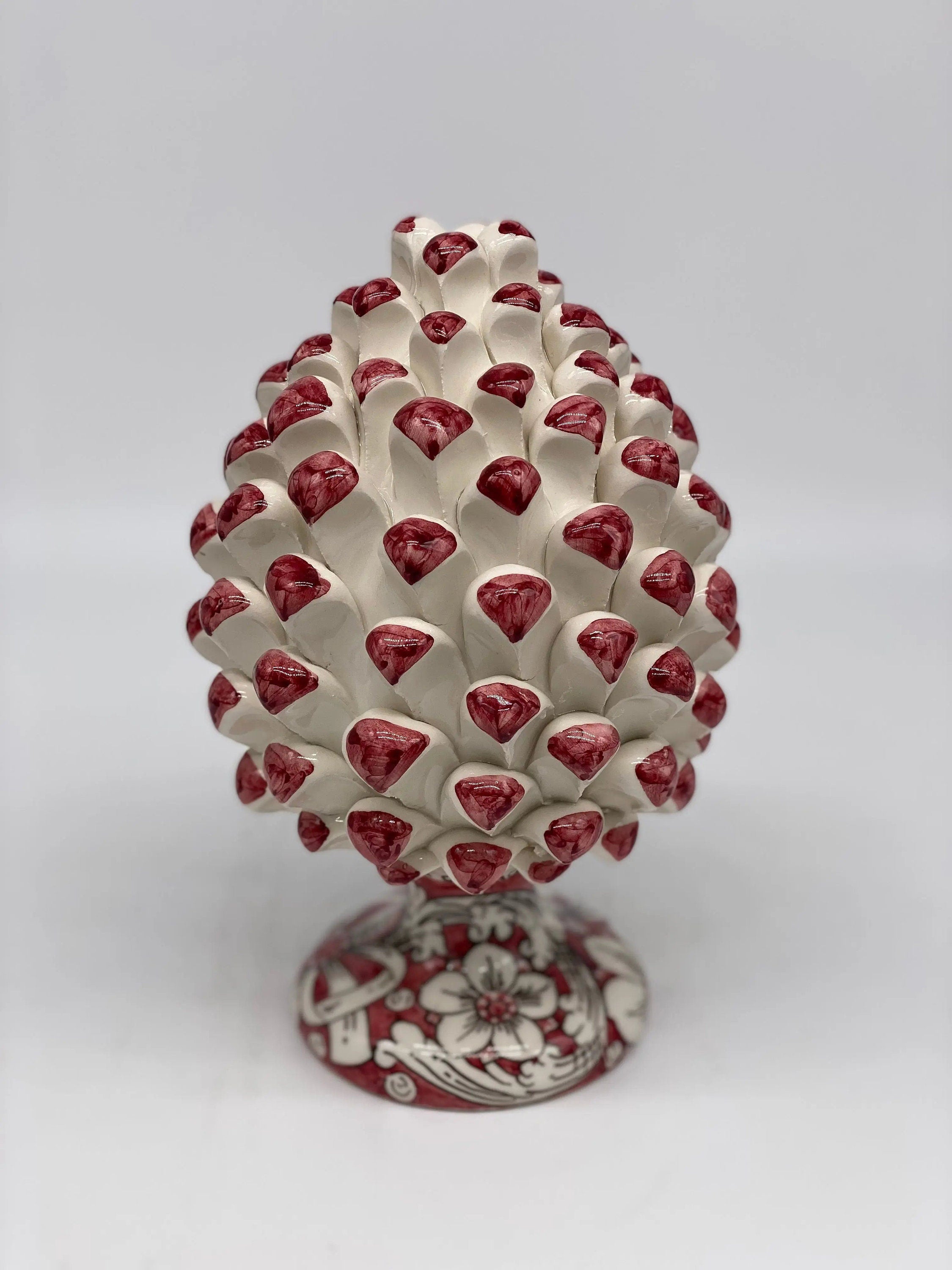 Pigna Ceramica Caltagirone cm H.20 Artigianale Base Decorata Punte Bordeaux DD CERAMICHE SICILIANE