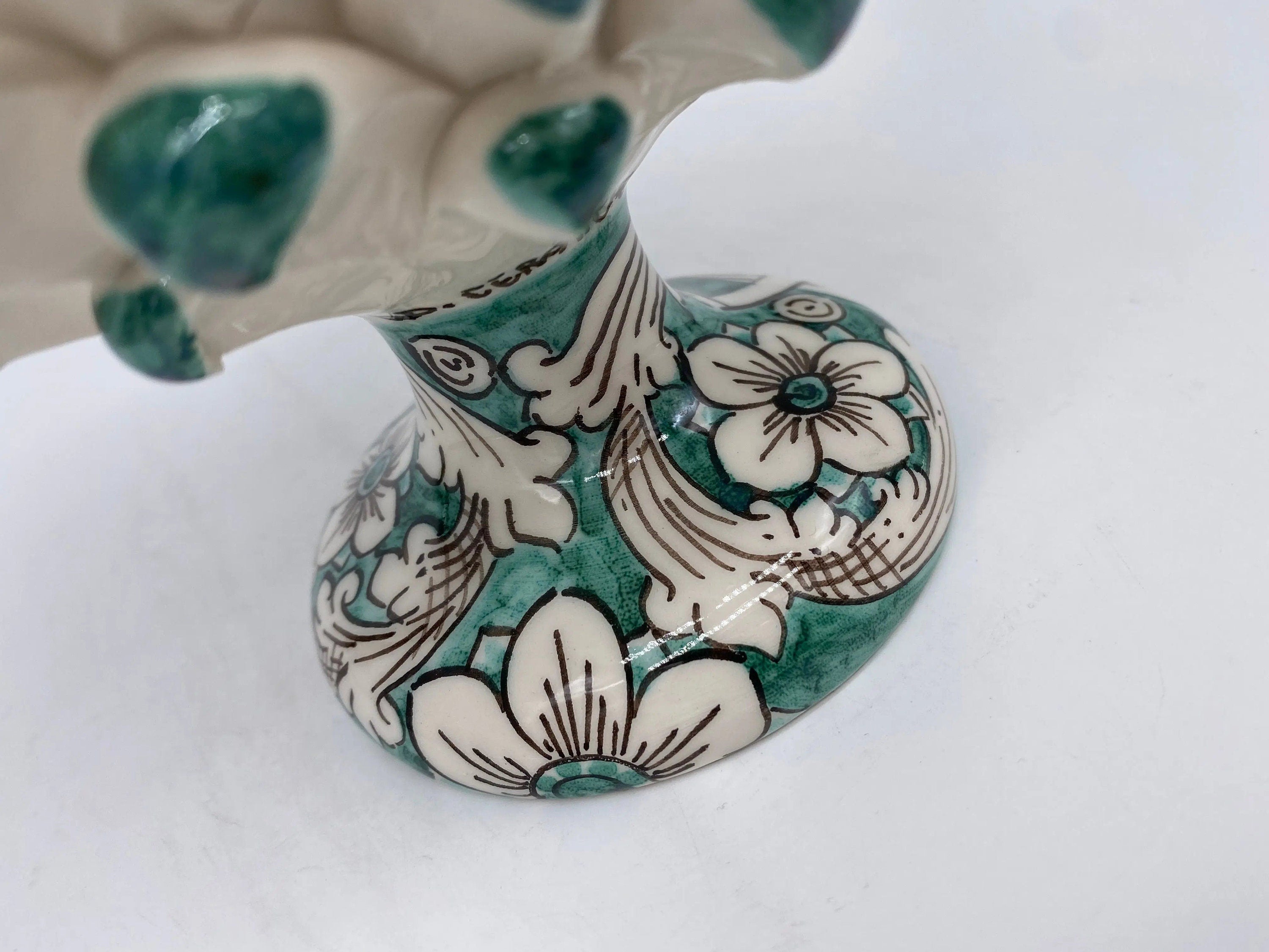 Pigna Ceramica Caltagirone cm H.20 Artigianale Base Decorata Punte Verde DD CERAMICHE SICILIANE