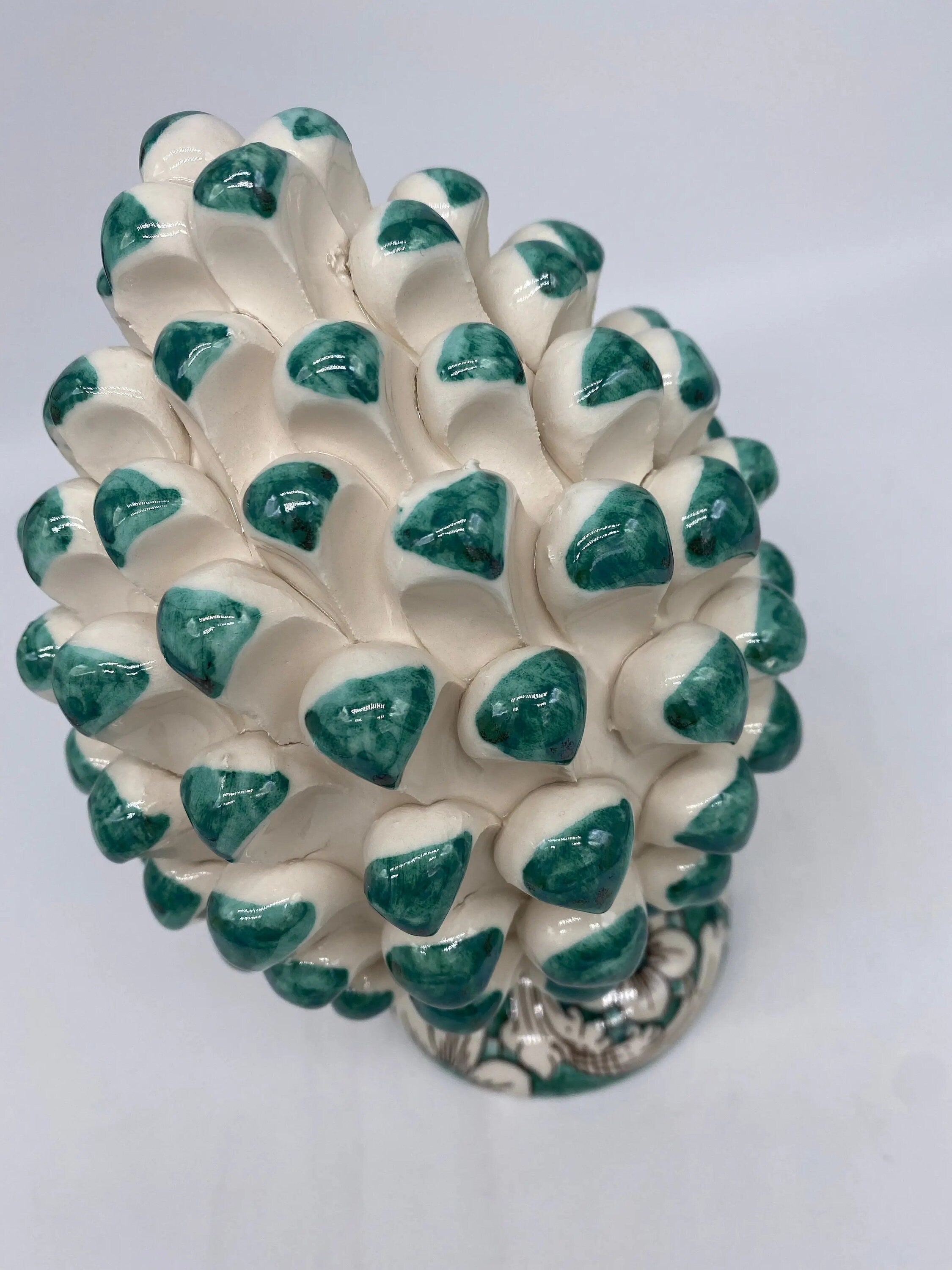 Pigna Ceramica Caltagirone cm H.20 Artigianale Base Decorata Punte Verde DD CERAMICHE SICILIANE