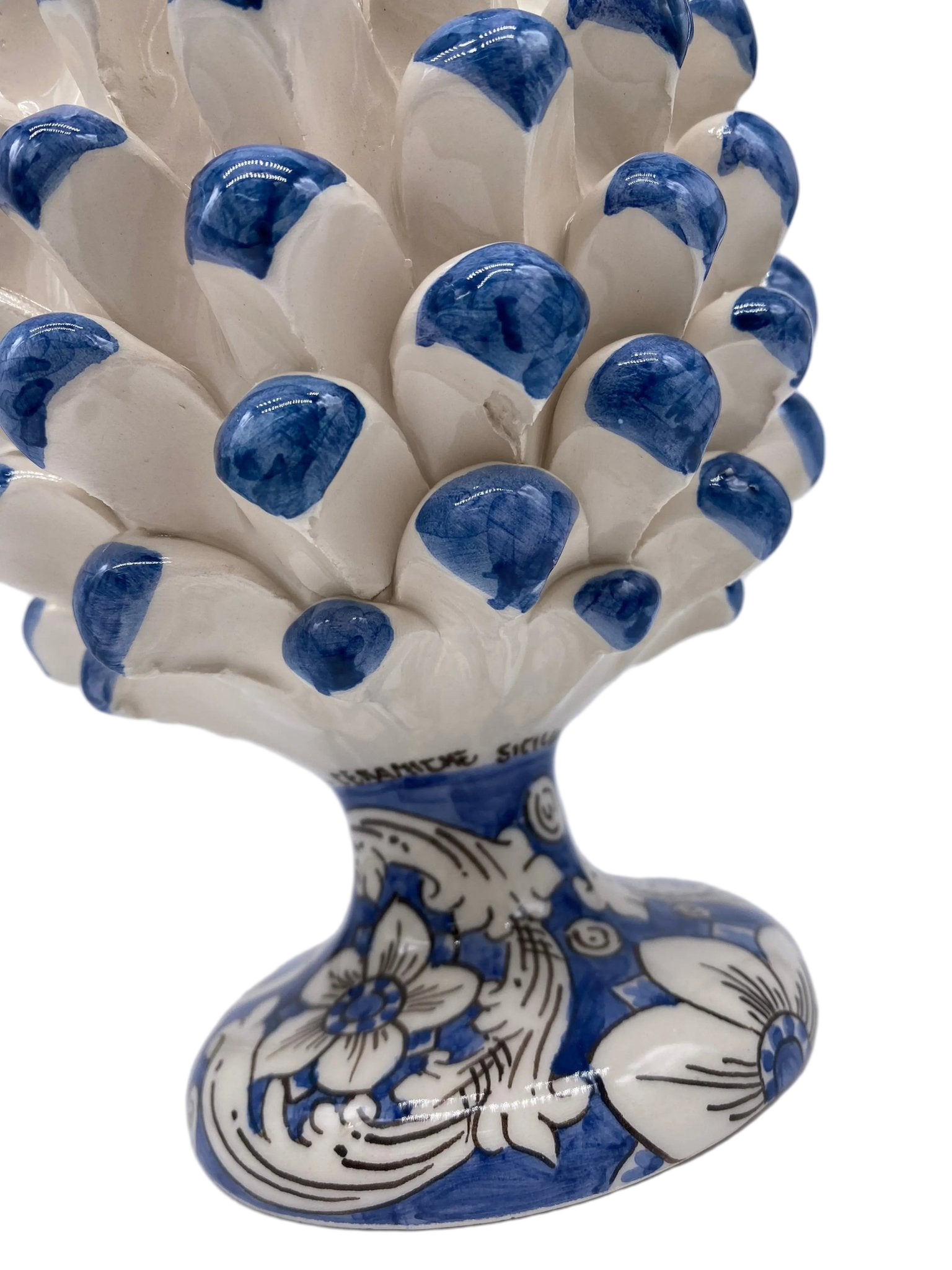 Pigna Ceramica Caltagirone cm H.20 Artigianale Base Decorata Punte Blu - DD CERAMICHE SICILIANE