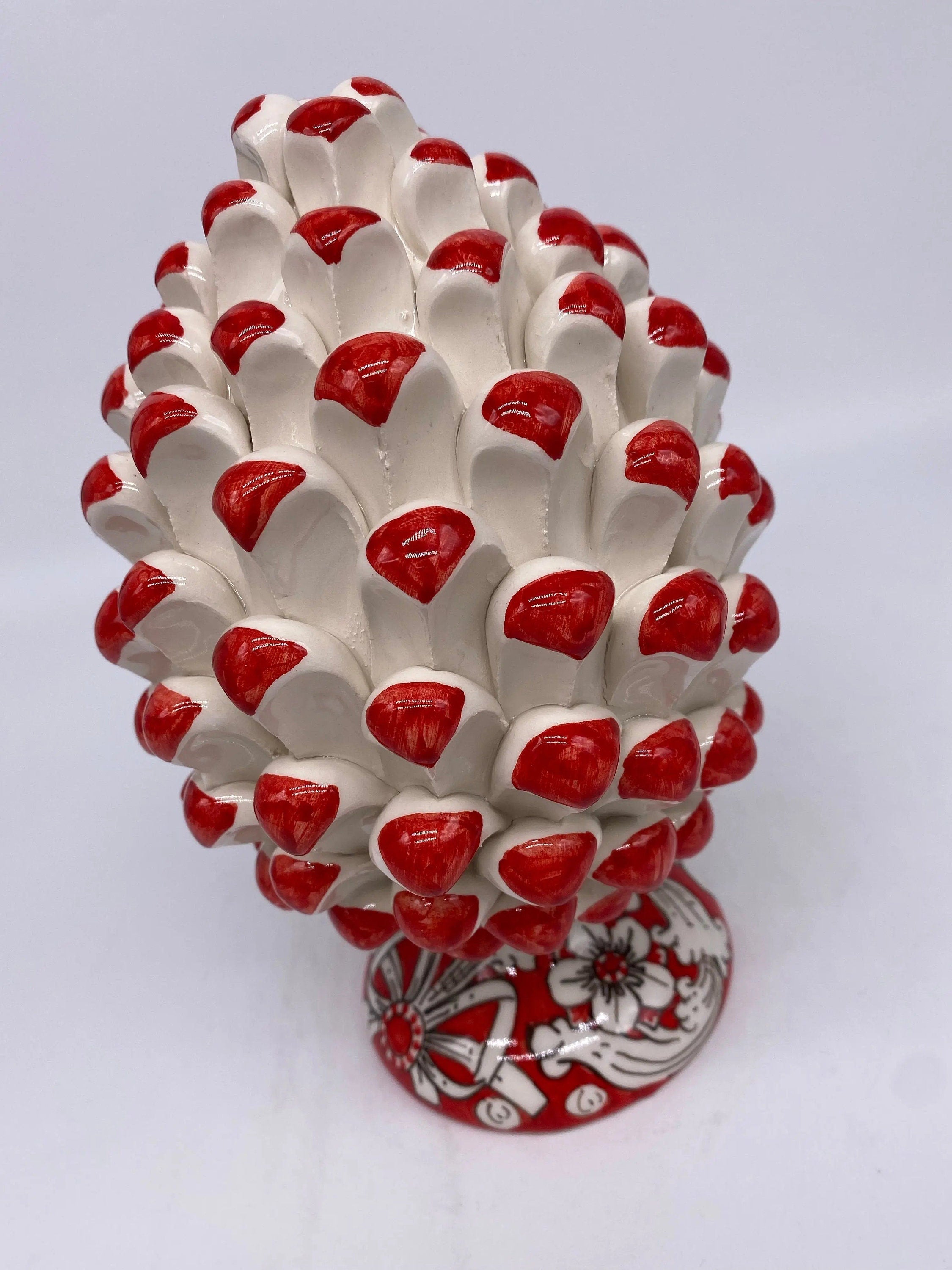 Pigna Ceramica Caltagirone cm H.20 Artigianale Base Decorata Punte Rosso DD CERAMICHE SICILIANE